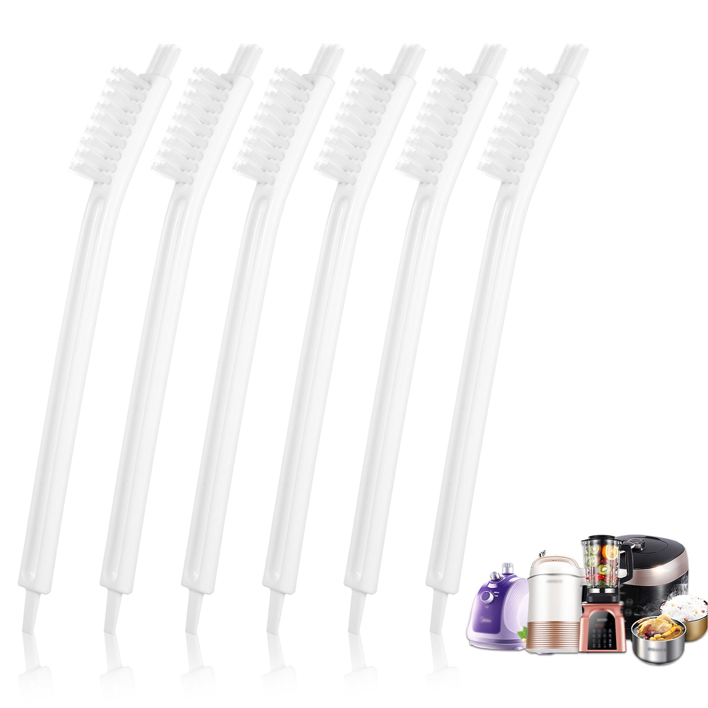 Xindojuz 6 PCS Crevice Cleaning Brush Set, Fruit Juicer Machine Clean Brush, Soy Milk Maker Scrub Brushes for Toaster Sink Tile Grout Grater Seafood, Small Cleaning Supplies Gadgets (White)