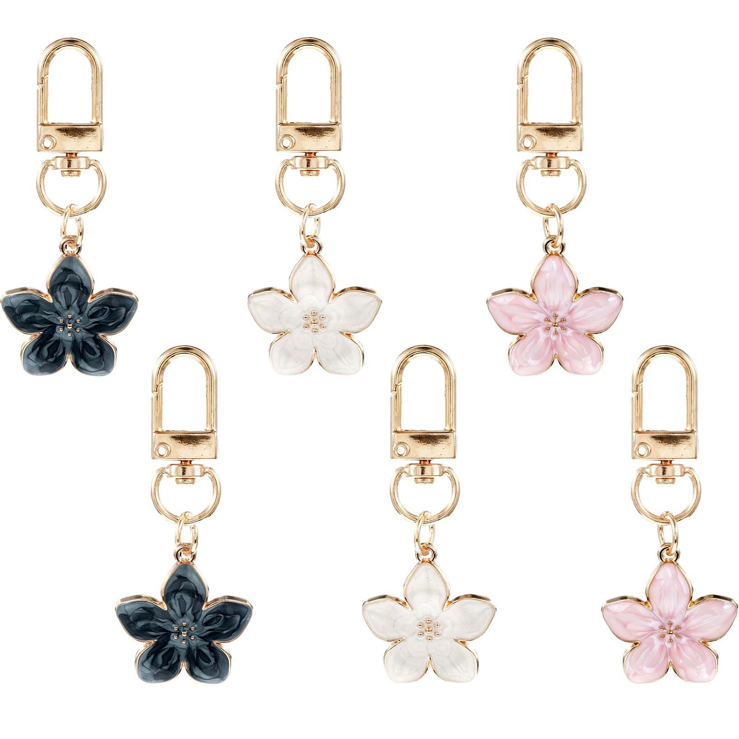 Sorcristy Cute Flower keychains for Women, Flower Bag Charms Enamel Keychain for Handbag Purse Elastic Car Key Holder Bangle Fashion Keychain Accessories Gift for Women Girls(6PCS)