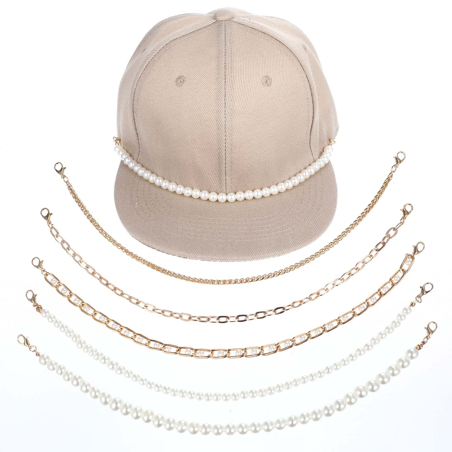 5Pcs Trucker Hat Chains 5 Style Bill Decoration for Women Man Detachable Chains Trucker Bulk Hat Charms DIY Mesh Baseball Cap Truckers Jewelry Accessories Assorted Styles