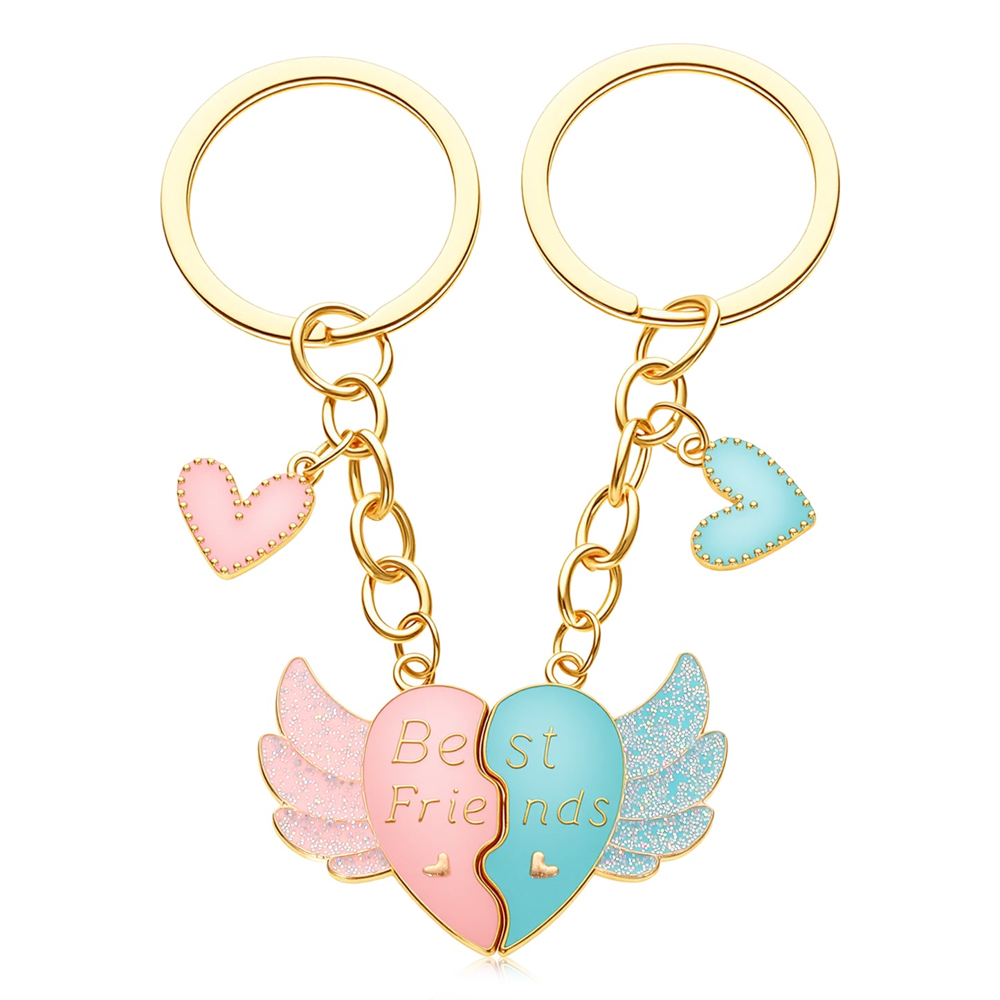 Ouligay 2 Pcs Best Friend Keychain,Heart Matching Keychains for Women,Best Friend Keyring with Wing,Bestie Gifts for Women Long Distance Friendship Birthday