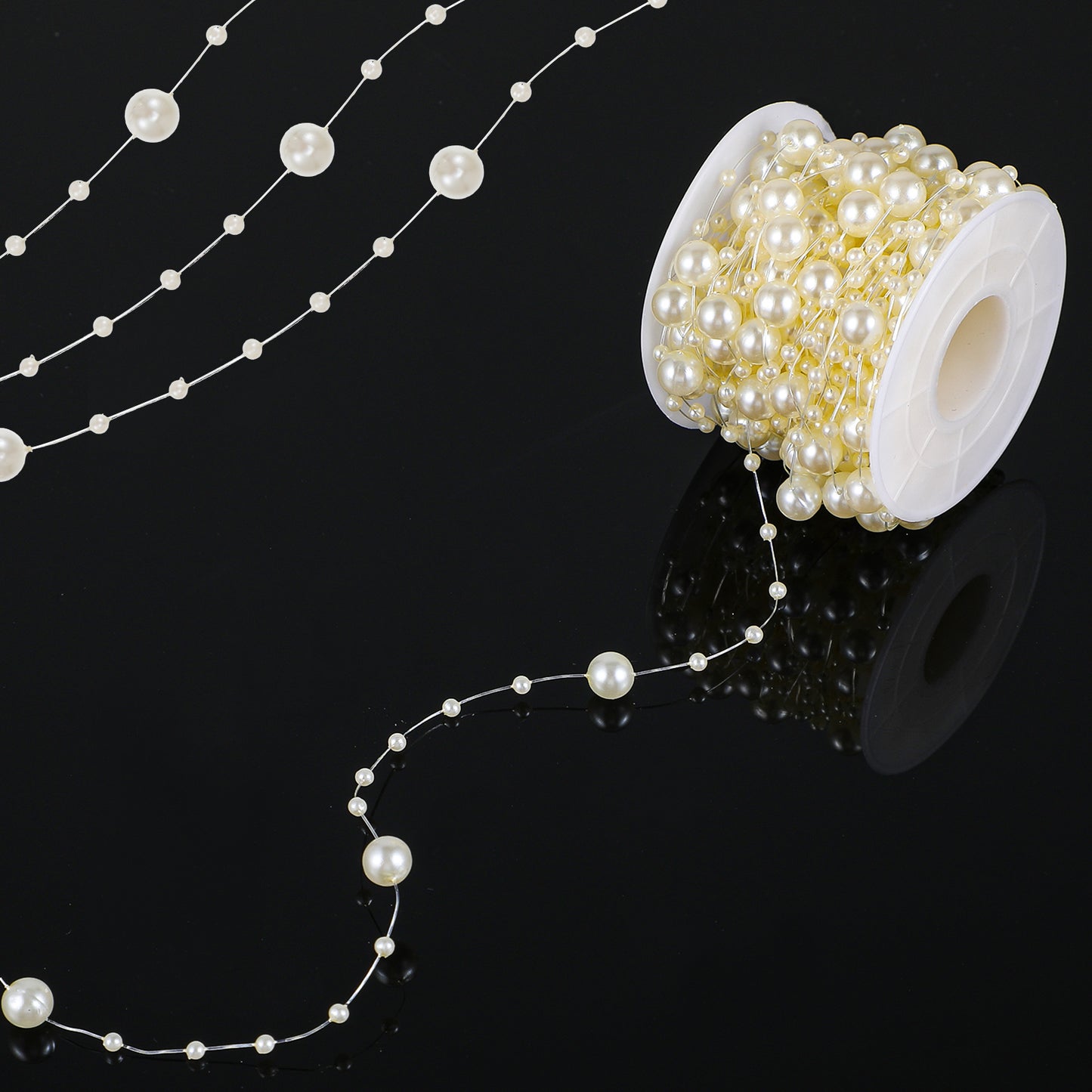 Pearls String Garland Decoration Artificial Beads Chain For Crafts, Faux Pearl Garland Roll Strand For Wedding Party Flower Centerpiece Bouquet Christmas Tree Party Decoration 8+3mm, 10m