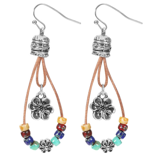 Ymapinc 1 Pair Boho Earrings for Women Trendy, Dangle Stone Flower Earrings Women's Western Vintage Jewelry(Brown TPU & Brass)