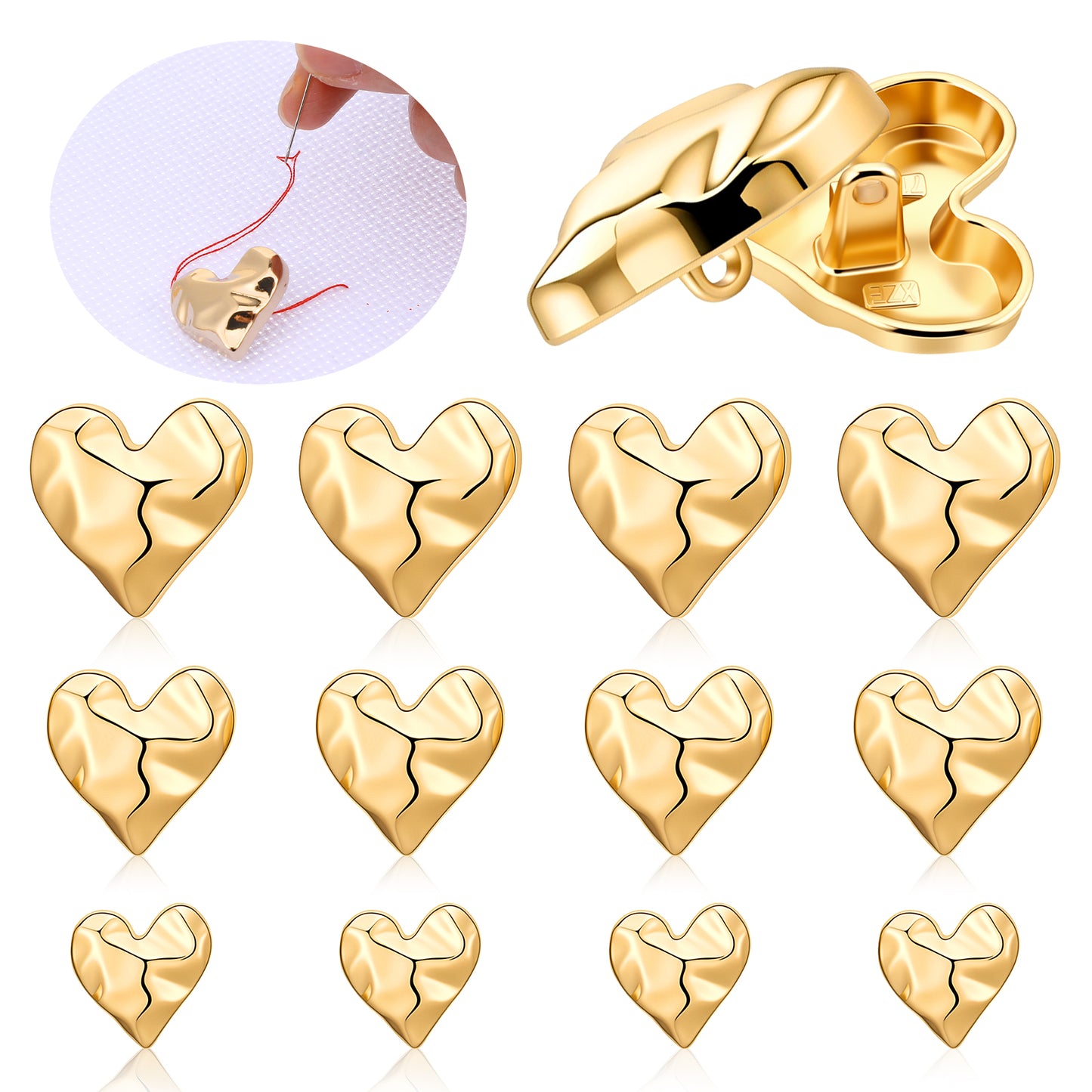 12Pcs Gold Buttons Heart Vintage Blazer Button Metal Brass Buttons Coat Button for Blazer Suits Coat Jacket Uniform 15mm 20mm 23mm