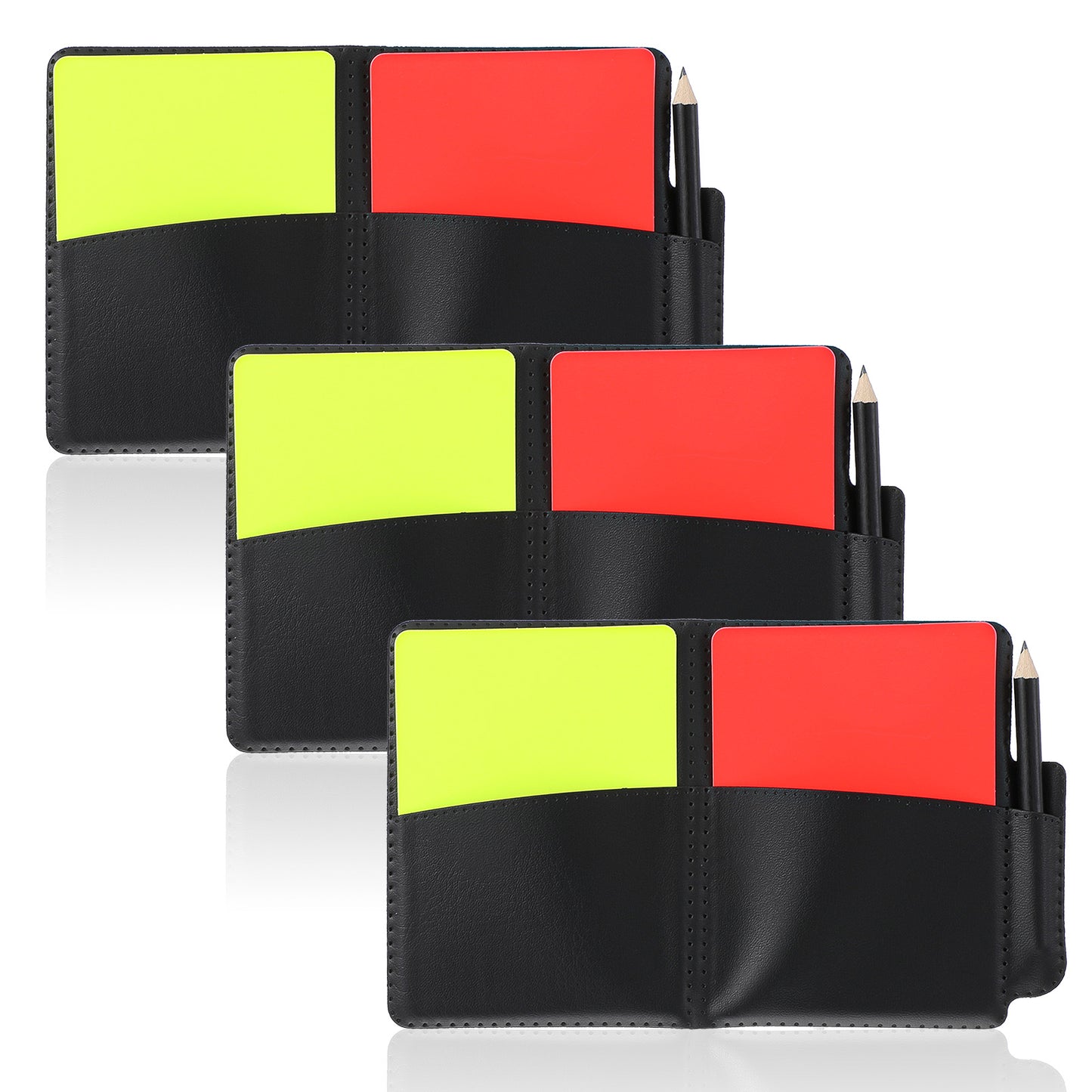3 Set Soccer Referee Card Set 2-Pack Red and Yellow Cards with Record Paper Pencil Leather Case Soccer Referee Wallet for Volleyball Football Baseball Coaches Matches Training Sports Games Accessories