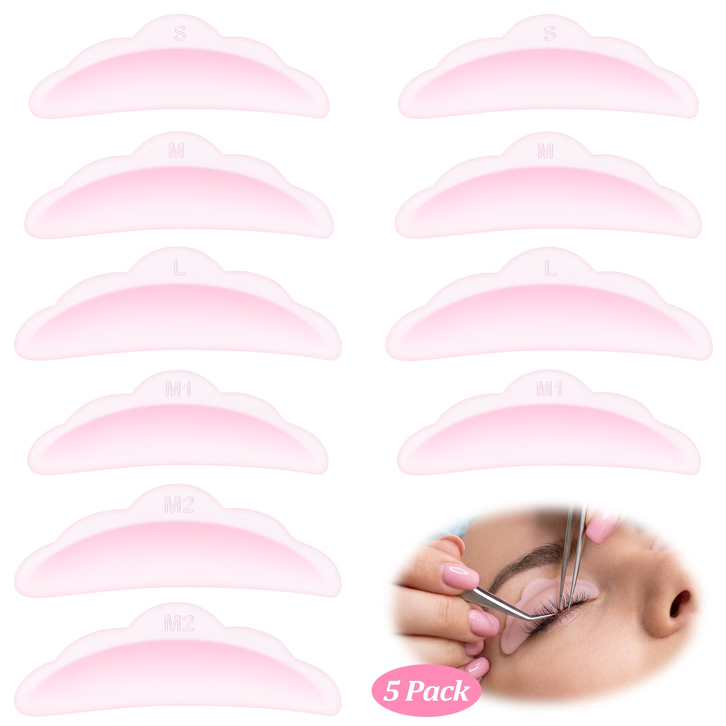 Tyqour Lash Lift Rods, 5 Pairs Self-Adhesive Silicone Lash Lift Pads, Reusable Lash Lift Tools for Eyelash Perm Lamination, Pink