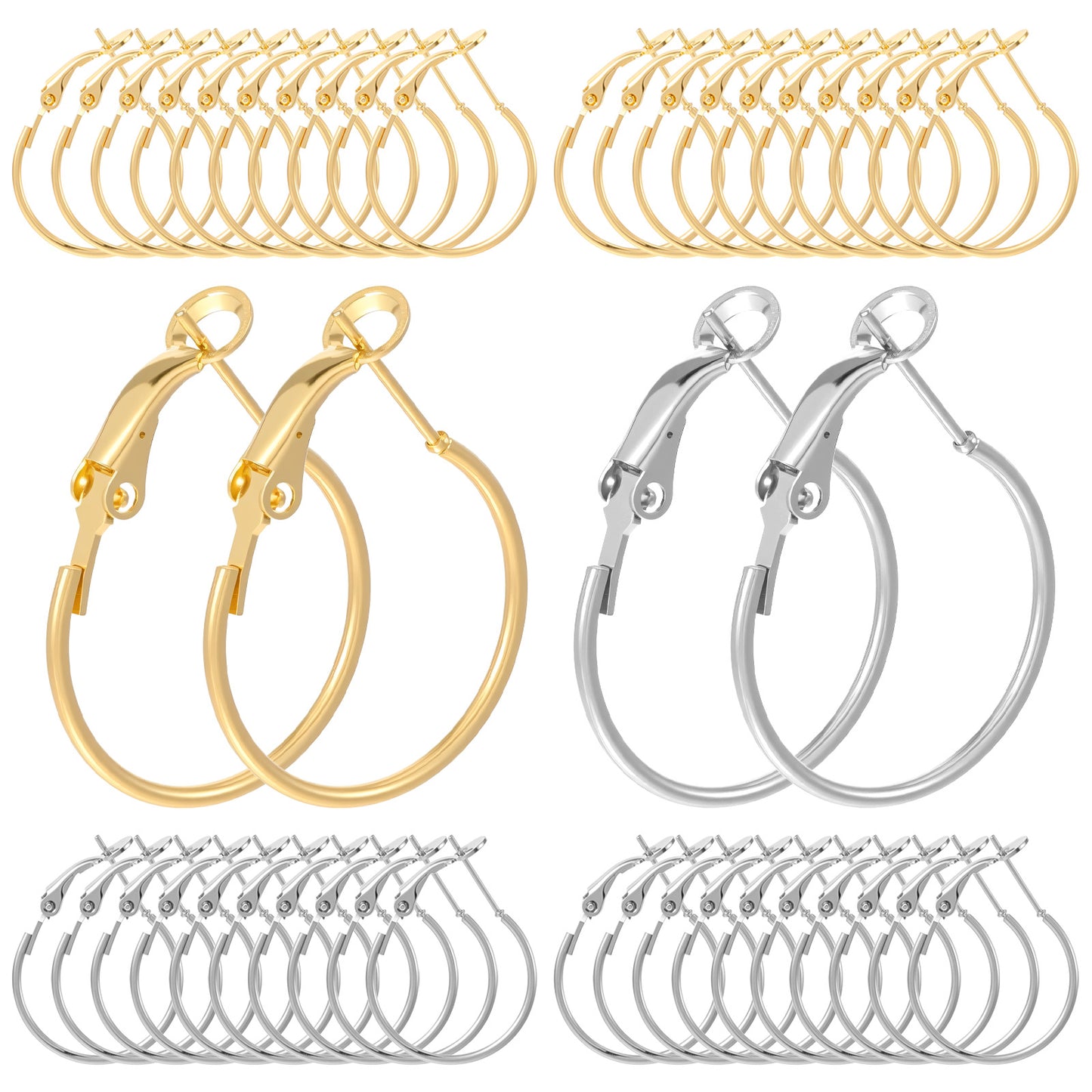 40 Pcs Hoop Earring Findings Gold Silver Round Earring Loop Open Beading Earrings Accessories Jewelry Making DIY Crafts Women Mother Handicraft Lovers Birthday Festival Gifts 0.78 Inch