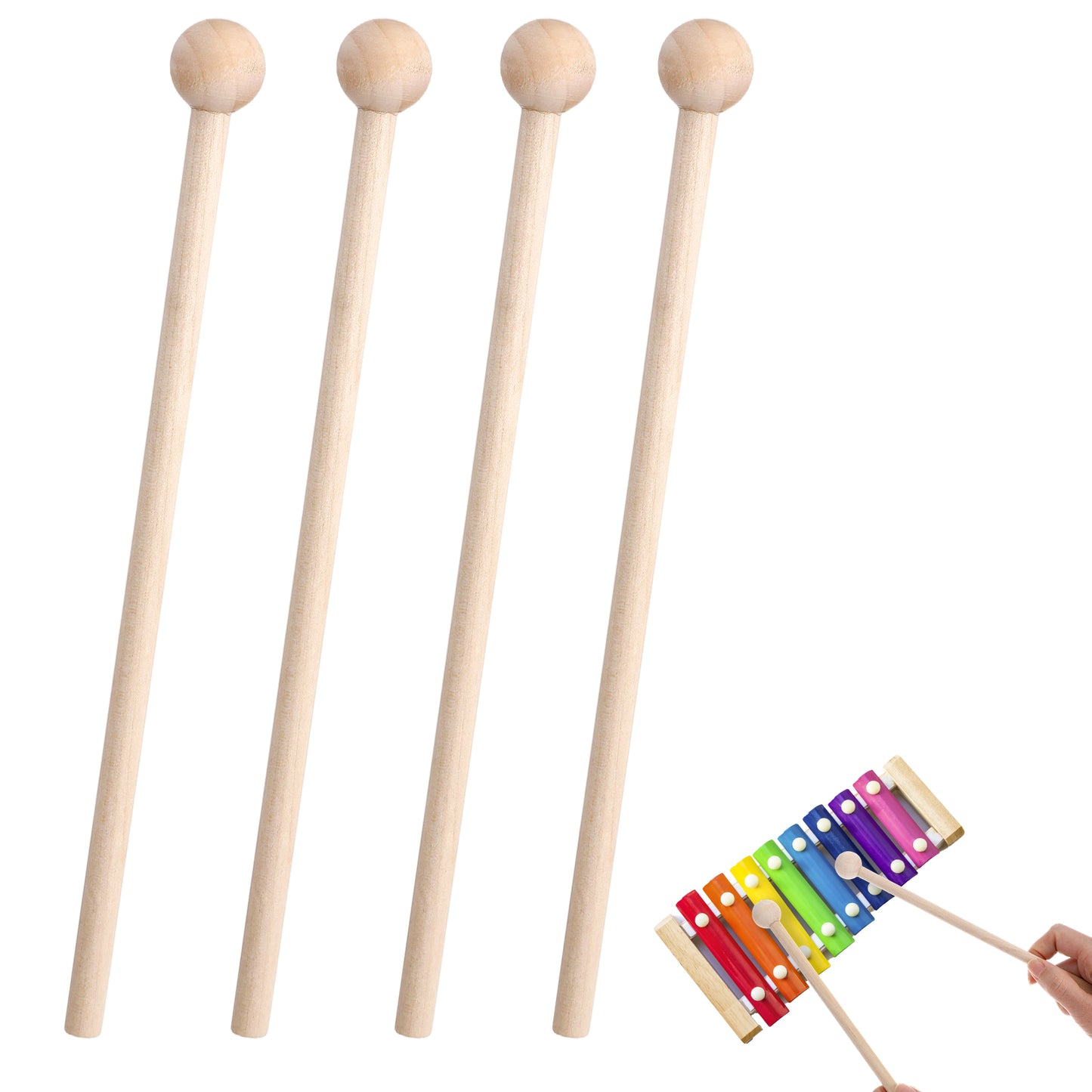 Ouligay 4 PCS Xylophone Mallets Tongue Drum Mallets Glockenspiel Mallet Wooden Bell Mallet Percussion Percussion Sticks for Bass Cymbals 6.22 in Long (Natural Wood Color)