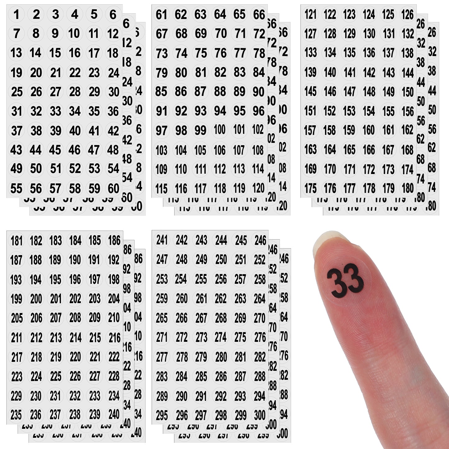 Mabor 15 Sheets Round Number Stickers 1-300, Small Clear Consecutive Number Labels, Self-Adhesive Inventory Decals for Storage Bins, Toolbox, Organizing & Classification