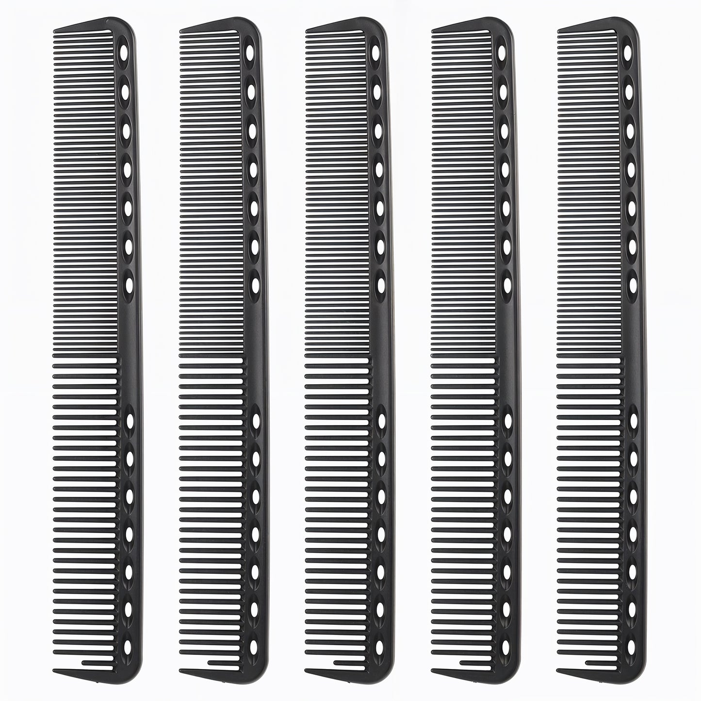 5PCS Black Barber Comb Premium Carbon Fiber Hair Combs, Medium & Fine Teeth Styling Comb, Heat Resistant Hair Cutting Comb Clipper Combs for Hairdressing Grooming Detangling Sectioning Teasing, 7 In