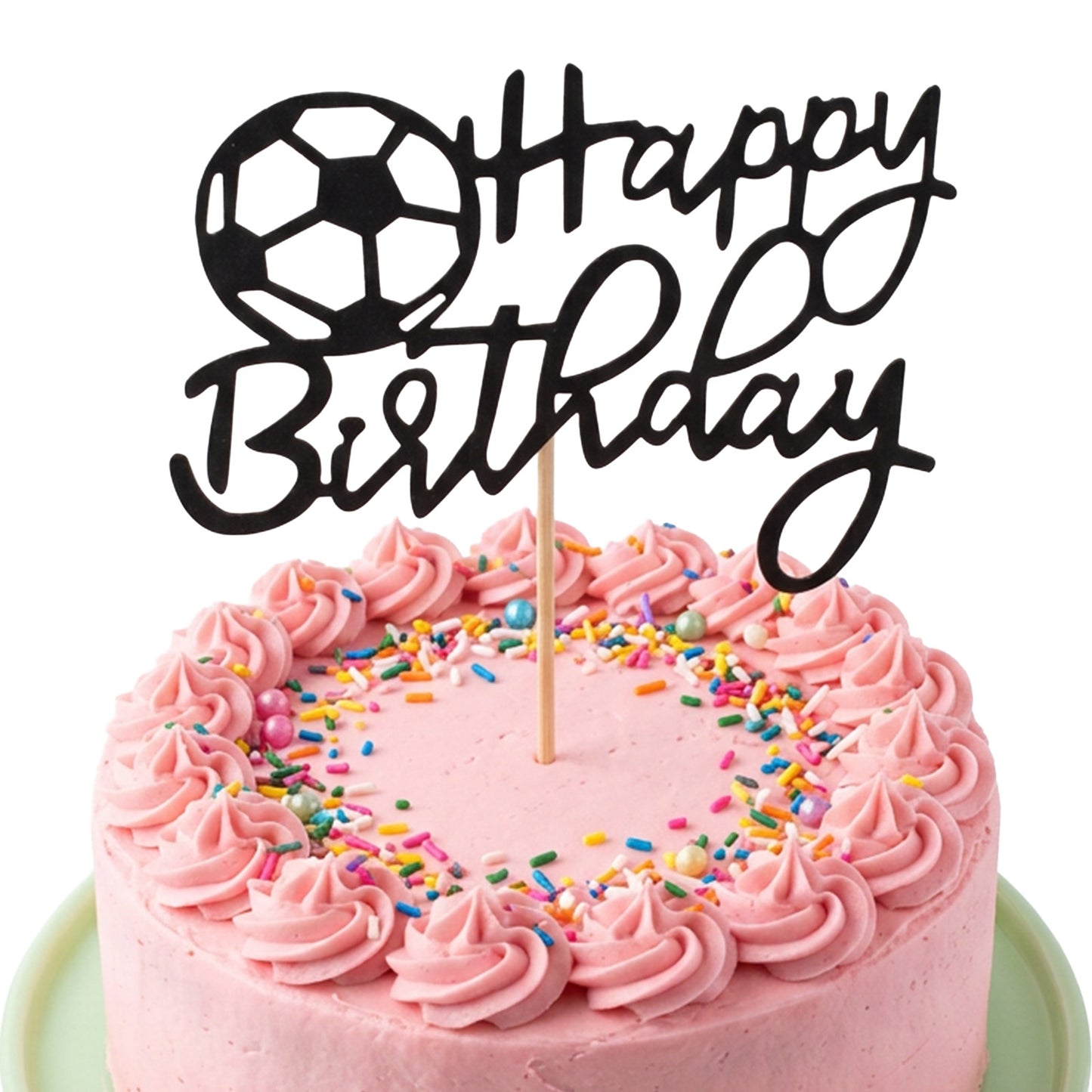 Matwsec Football Cake Topper, Happy Birthday Cake Topper with Football Pattern, Black Football Party Cake Decorations, Happy Birthday Cake Decorations for Men Or Boys, Football Theme Party Supplies