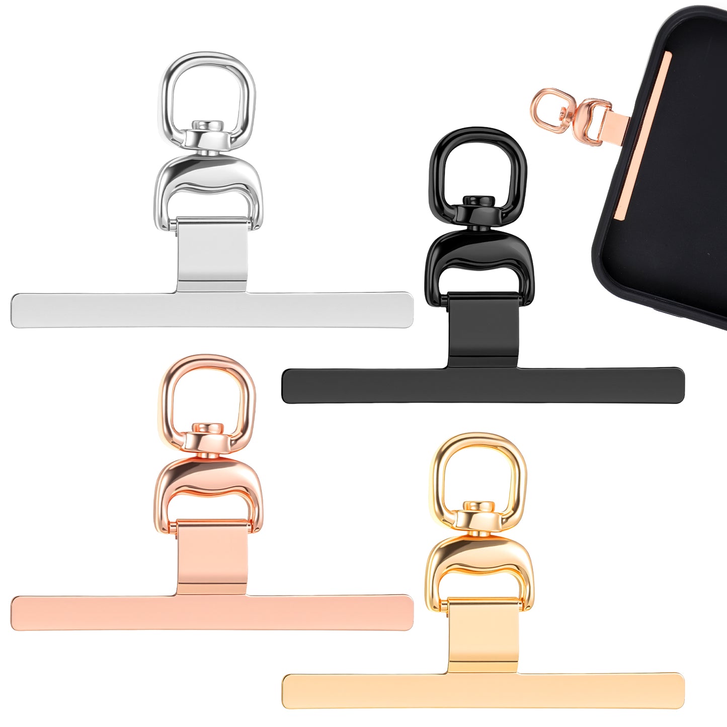 4 PCS Phone Tether Tab Phone Lanyard Patch with 360° Swivel Rotatable Without Adhesive Heavy Duty Universal Phones Insert for Strap Replacement Part Compatible with Cell Phones Straps Wristbands