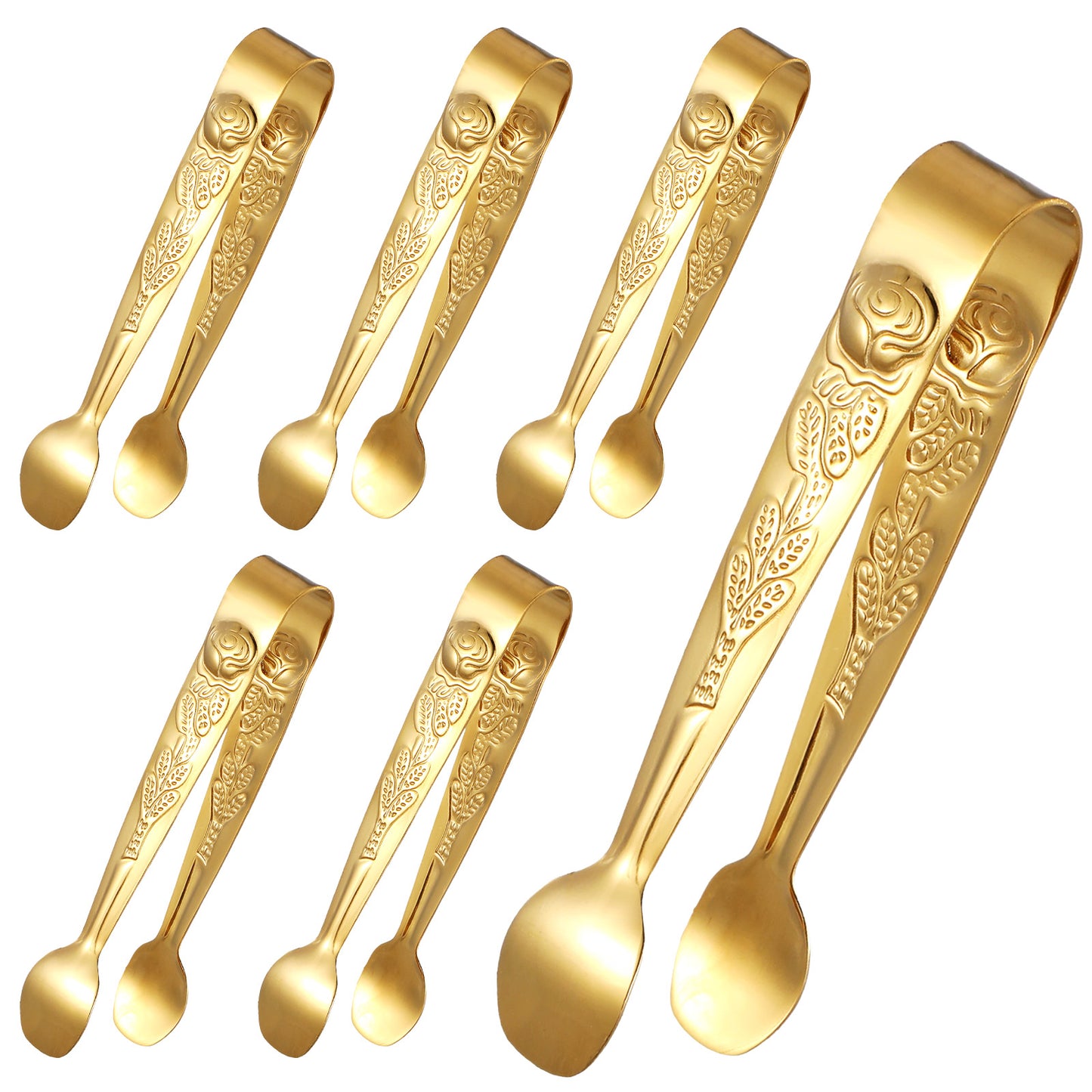 6PCS 4.2" Mini Tongs for Serving Food, Small Gold Metal Rose Sugar Cube Tong Stainless Steel Tiny Kitchen Utensils for Buffet, Party, Appetizers, Ice, Salad, Toaster, Desserts and Charcuterie Board