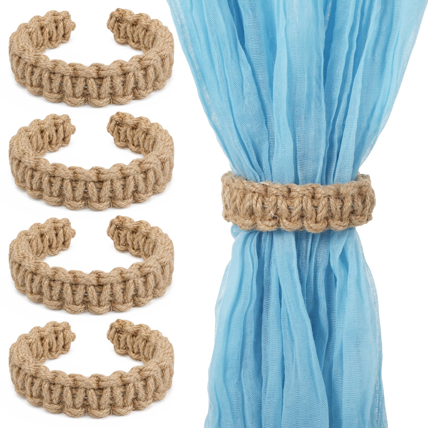 Matwsec 4 Pcs Curtain Tie Backs Boho Curtains Holder Curtain Tiebacks Brown