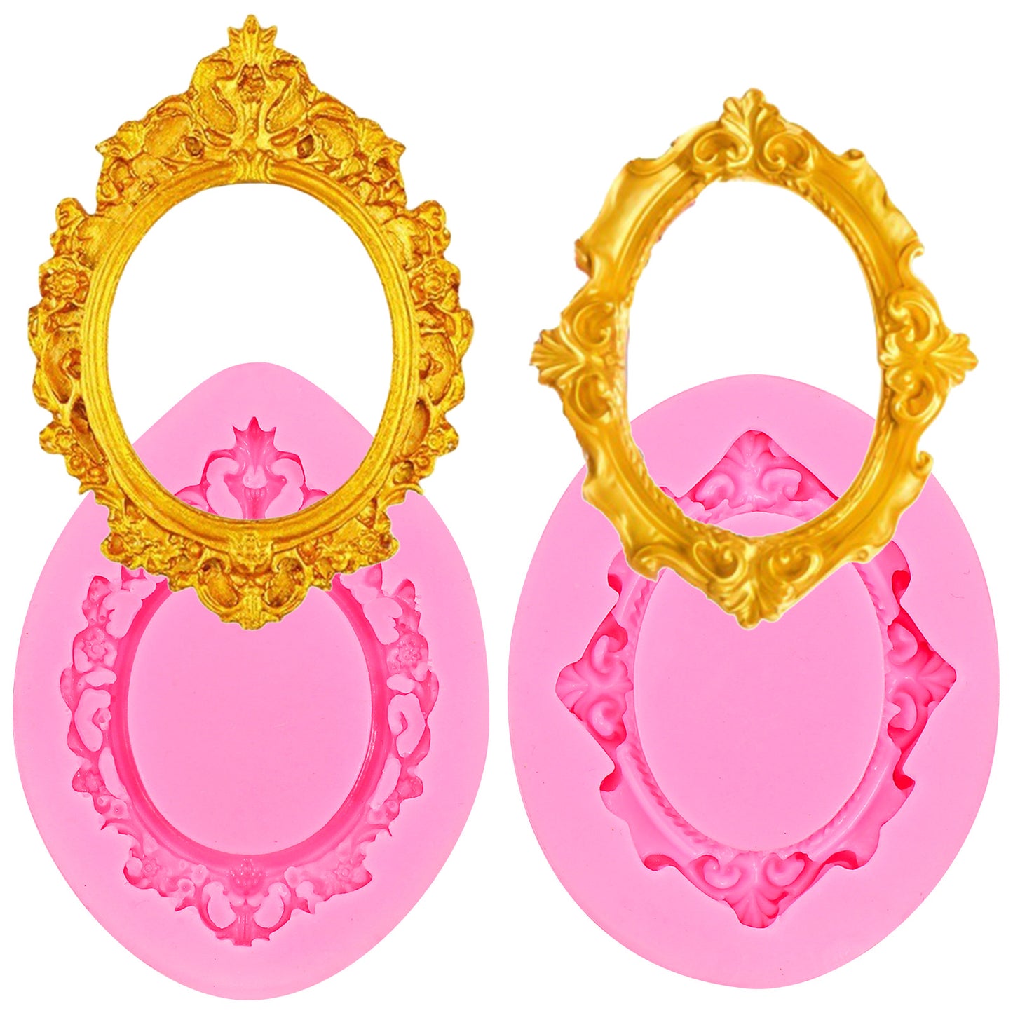 2pcs Silicone Picture Frame Mold Baroque Photo Frame Mold Silicone Mini Picture Frames Molds Chocolate Fondant Molds for Cake Decorating Cupcake Topper