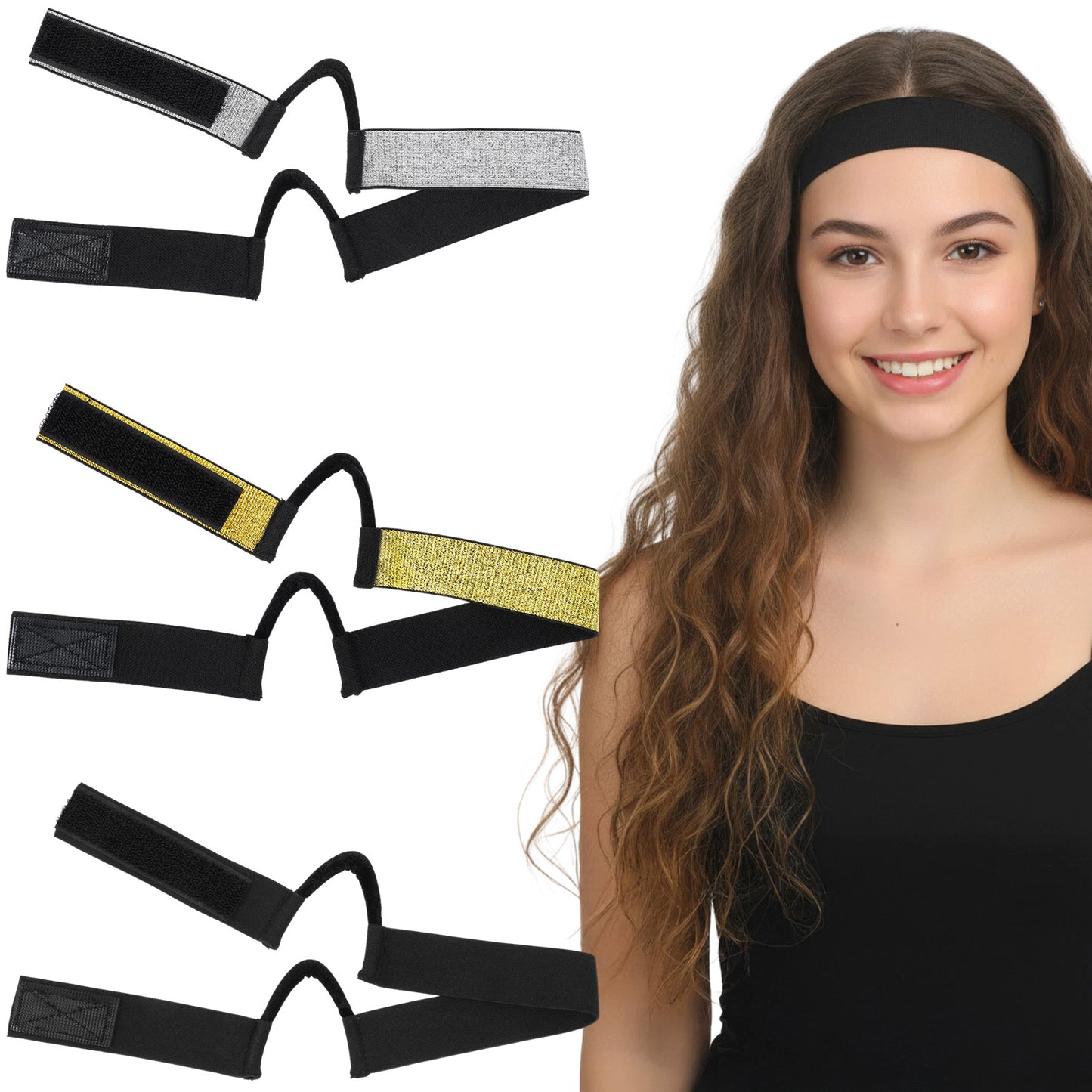 3 Pcs Wig Band for Lace Front, Elastic Nylon Lace Melting Band with C Shaped Ear Curve, No Slip Wig Headband for Women, Ear Cut Out Design, Black, Gold, Silver (Regular Size)