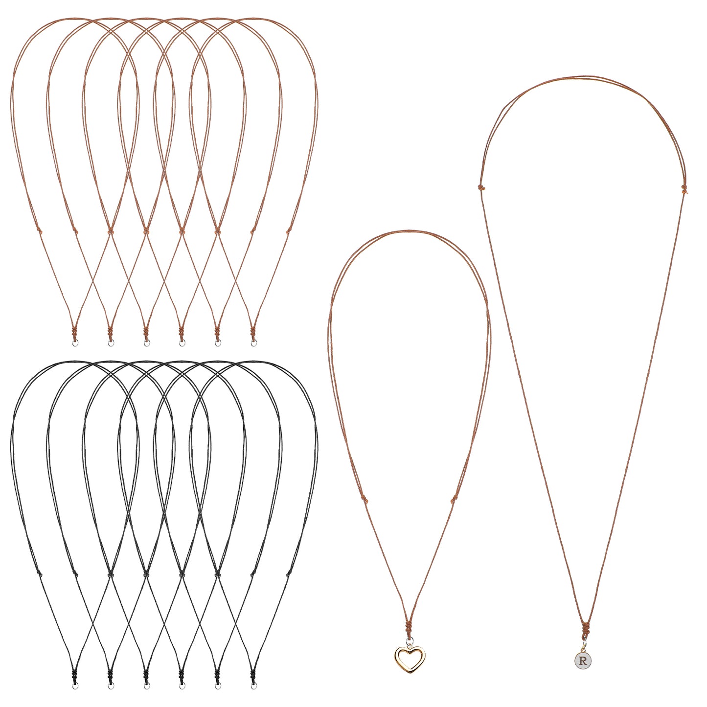 12 Pcs Adjustable Cord Necklace Rope Necklace for Men Adjustable Knotted Handmade Craft Choker with Metal Ring for Hanging Pendants Women Gifts Black Brown 23.62 Inches Polyester Fiber