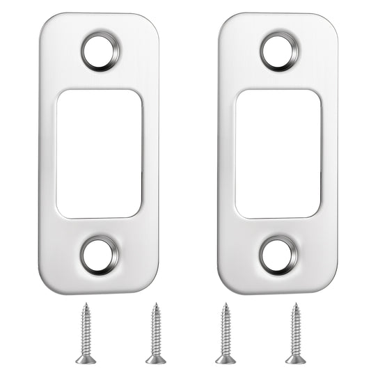 Ymapinc 2 Pack Deadbolt Strike Plate, Adjustable Door Strike Plate, 1" x 2-1/4" Strike Plates for Interior Doors, Round Corner Door Backplate with 4 Screws, Stainless Steel, Steel Color