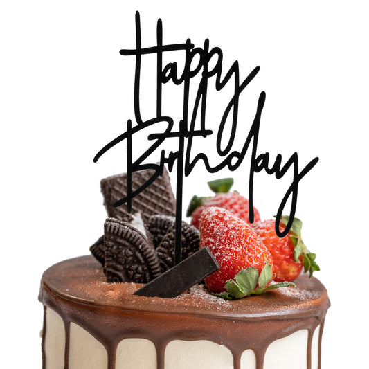 1Pcs Black Birthday Cake Topper Acrylic Cake Topper Happy Birthday Party Supplies Cakes Decorations for Party Dessert, Anniversary Supplies Men Women Family and Friends