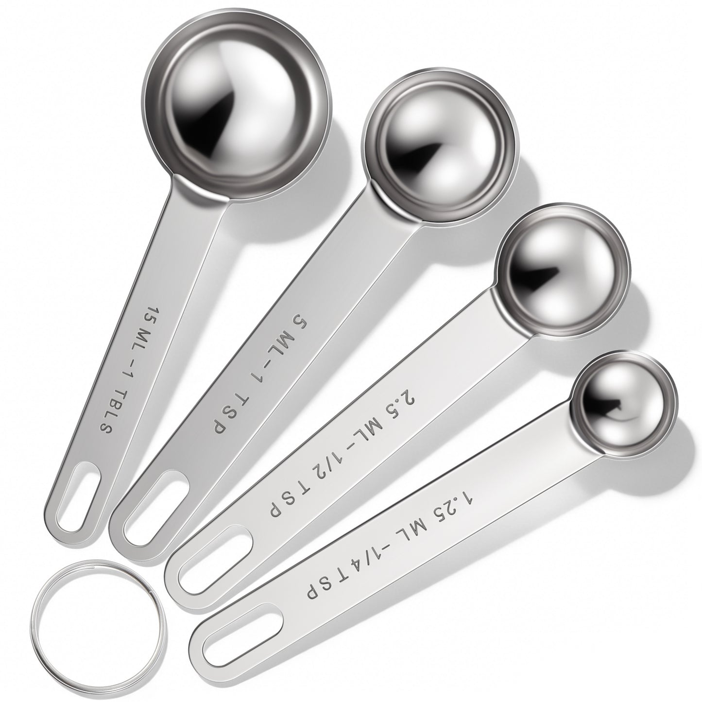 Stainless Steel Measuring Spoons Set, Coffee Scoop Spoon, Teaspoons Tablespoon Measuring Spoons Kitchen Gadgets for Cooking and Baking Set of 4 (1.25ml, 2.5ml, 5ml, 15ml)
