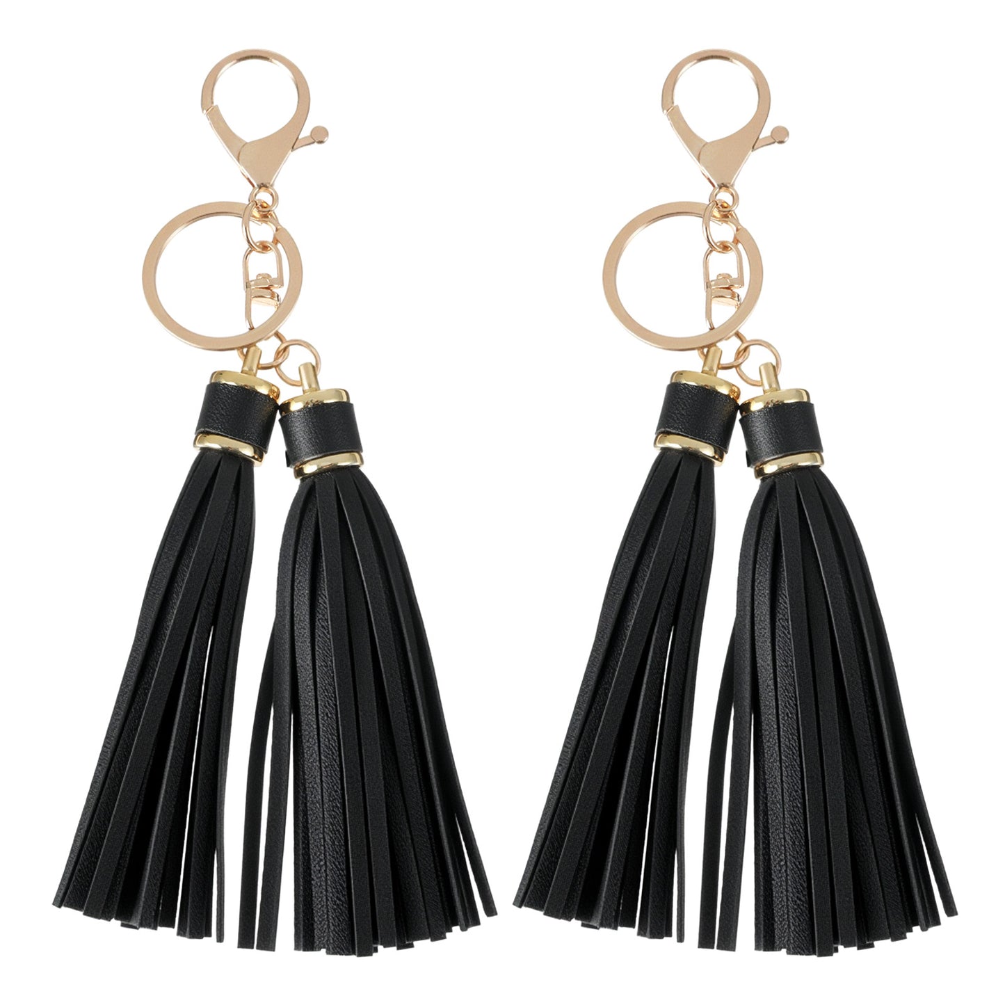 PU Leather Tassels, 2PCS Keychain Tassels with Lobster Swivel for Handbag, Backpack, Jewelry Making (Black)