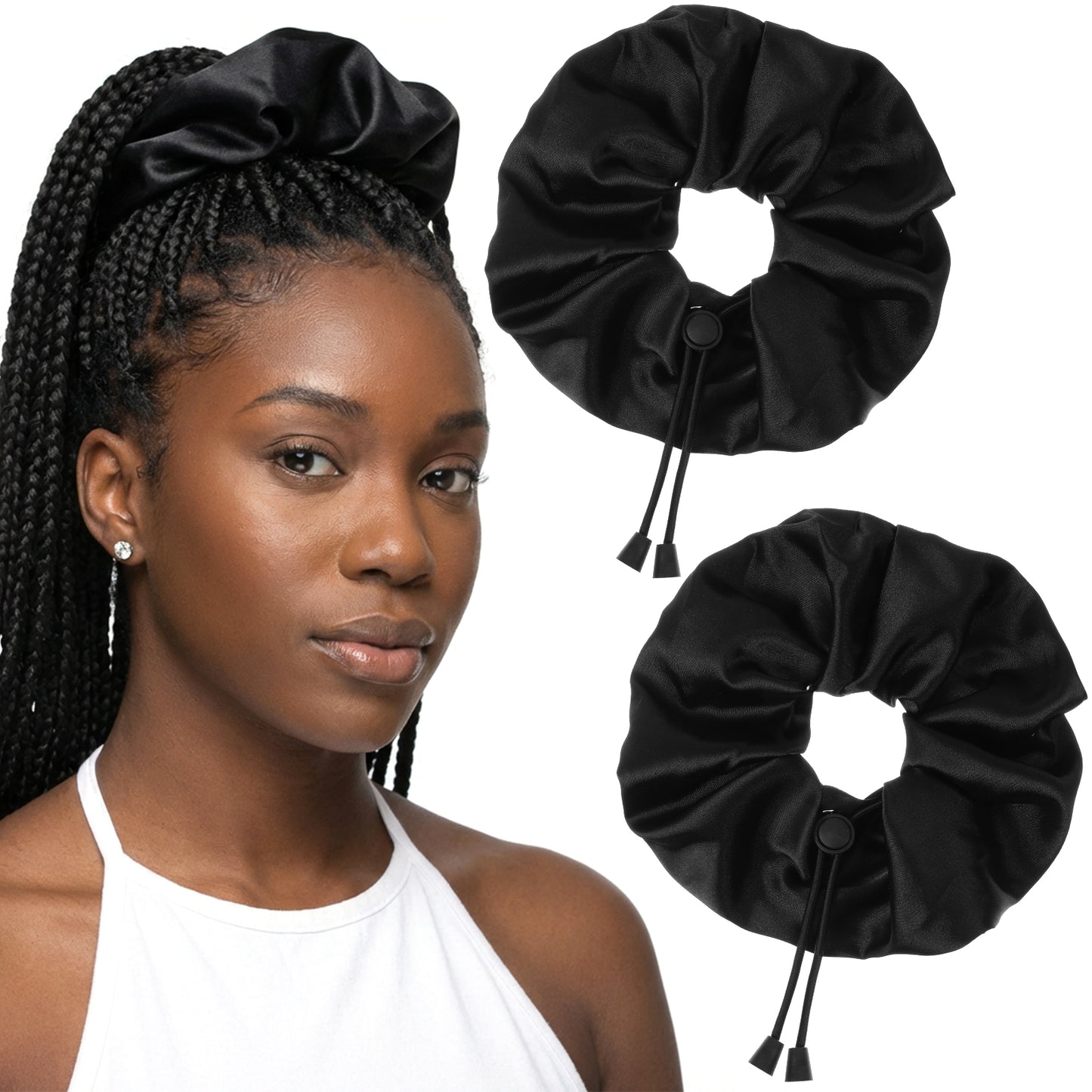 2 PCS Adjustable Puff Hair Tie, Big Silk Scrunchies, Large Scrunchie for Curly Hair, Oversized Satin Scrunchies, Extra Large Scrunchie for Afro Puff