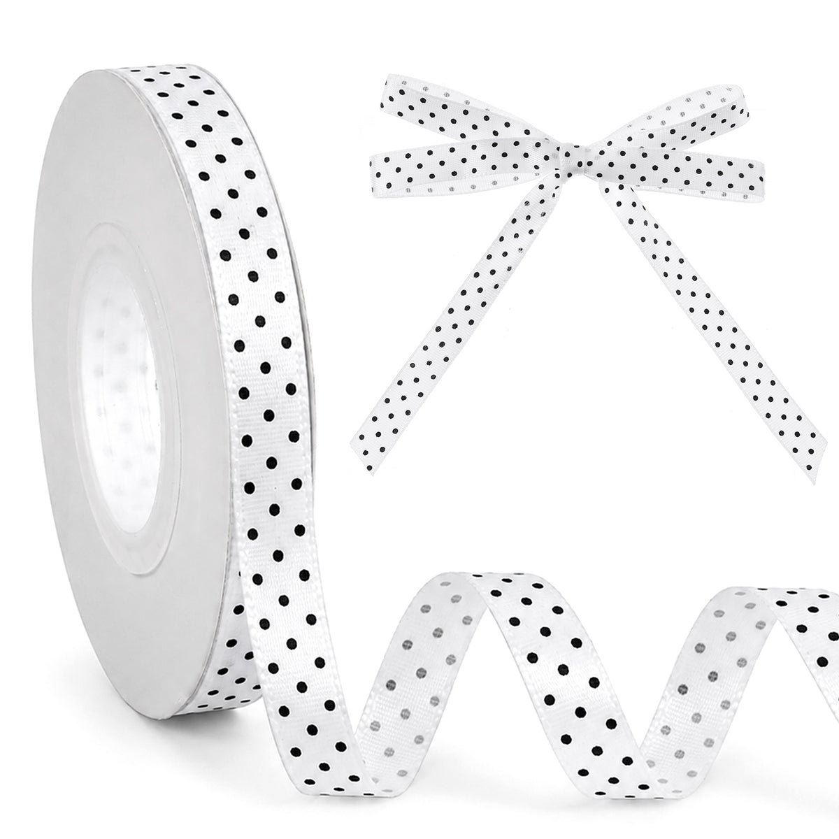 Polka Dot Ribbon 3/8 Inch 25 Yards White with Black Dots Ribbons for Crafts