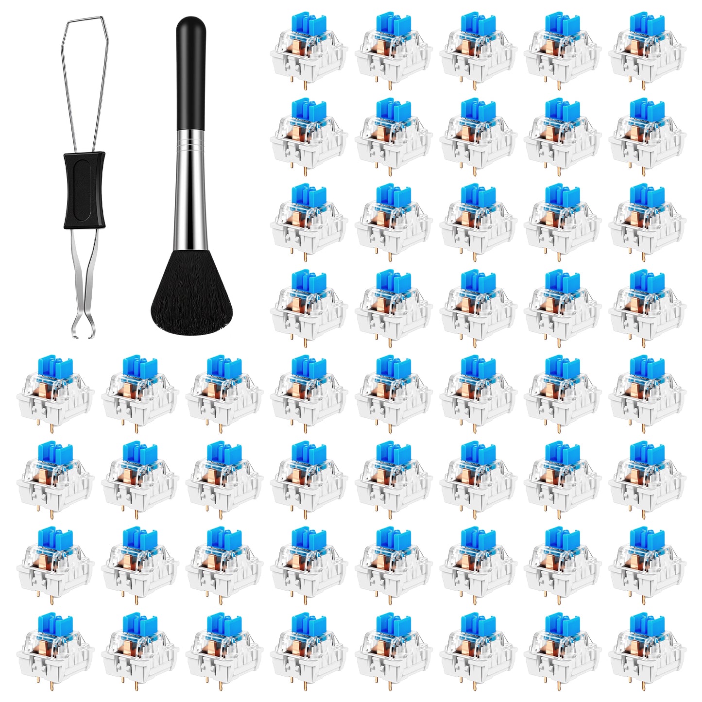 RAHHLIZS 50 PCS Mechanical Keyboard Switches, 3 Pin Blue Keyboard Clicker Clicky Key Switches Replacement Kit with Switch Puller & Brush Dustproof Tactile Switch For Most Gaming Keyboards