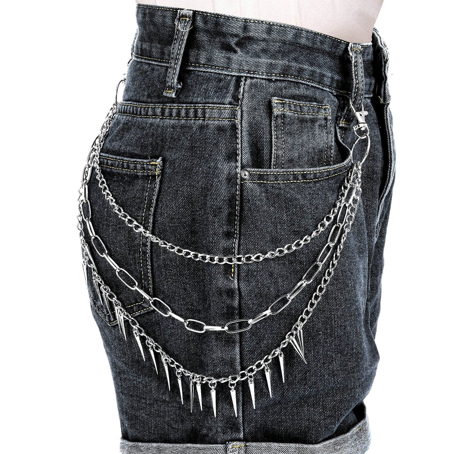 Chain For Pants, Mabor Layered Pants Chain Silver Goth Biker Wallet Chains Punk Rivet Tassel Jeans Accessories for Women and Men(1 Pcs)