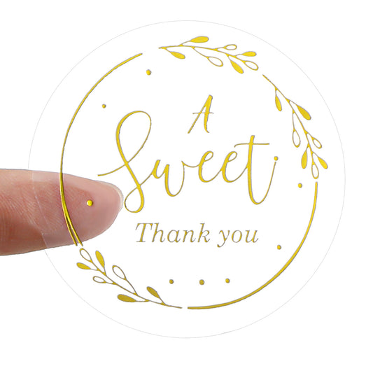 120 Pcs A Sweet Thank You Stickers, Personalized Stickers for Packaging, Gold Foil Thank You Gift Small Envelope Sticker Self-Adhesive Labels for Wedding, Baby Shower, Anniversary, Gift Wrapping