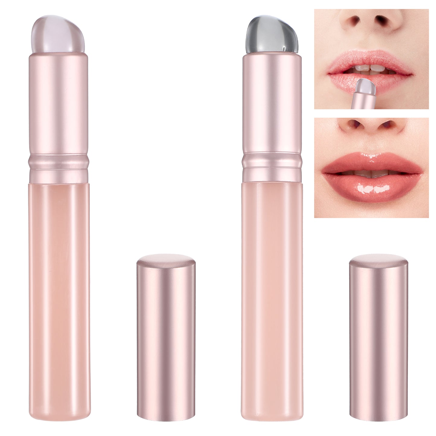 2pcs Silicone Lip Brush Round Head Lip Brushes Applicator With Cover Portable Mini Lip Brush Reusable Silicone Makeup Applicator For Lipstick Lip Balm Gloss Concealer Pink And Transparent Black