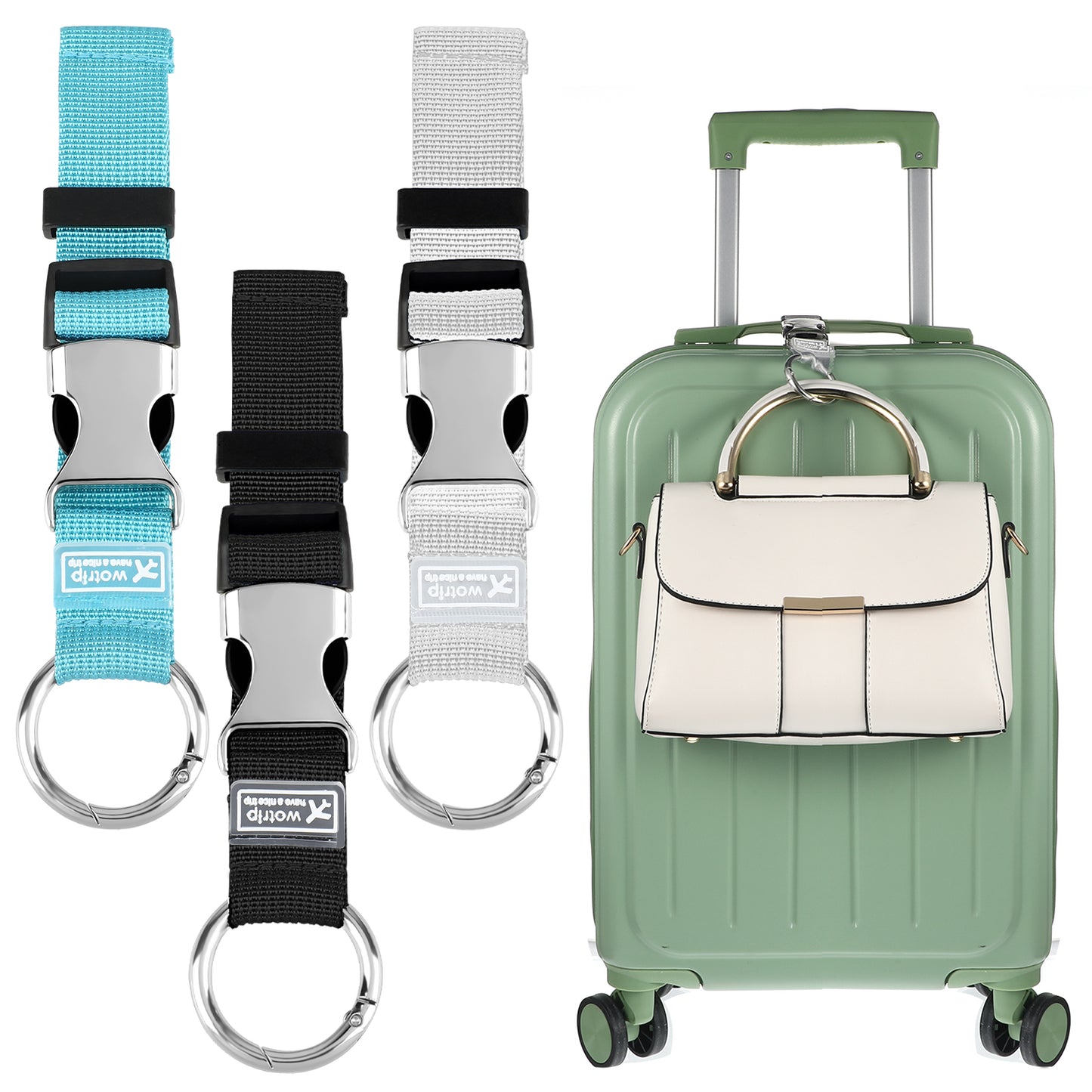 Ouligay Add a Bag Luggage Strap Belt, Luggage Connector Straps for Suitcases - 3pcs Detachable Ring Luggage Straps, Polyester & Zinc Alloy, Black, Grey, Blue