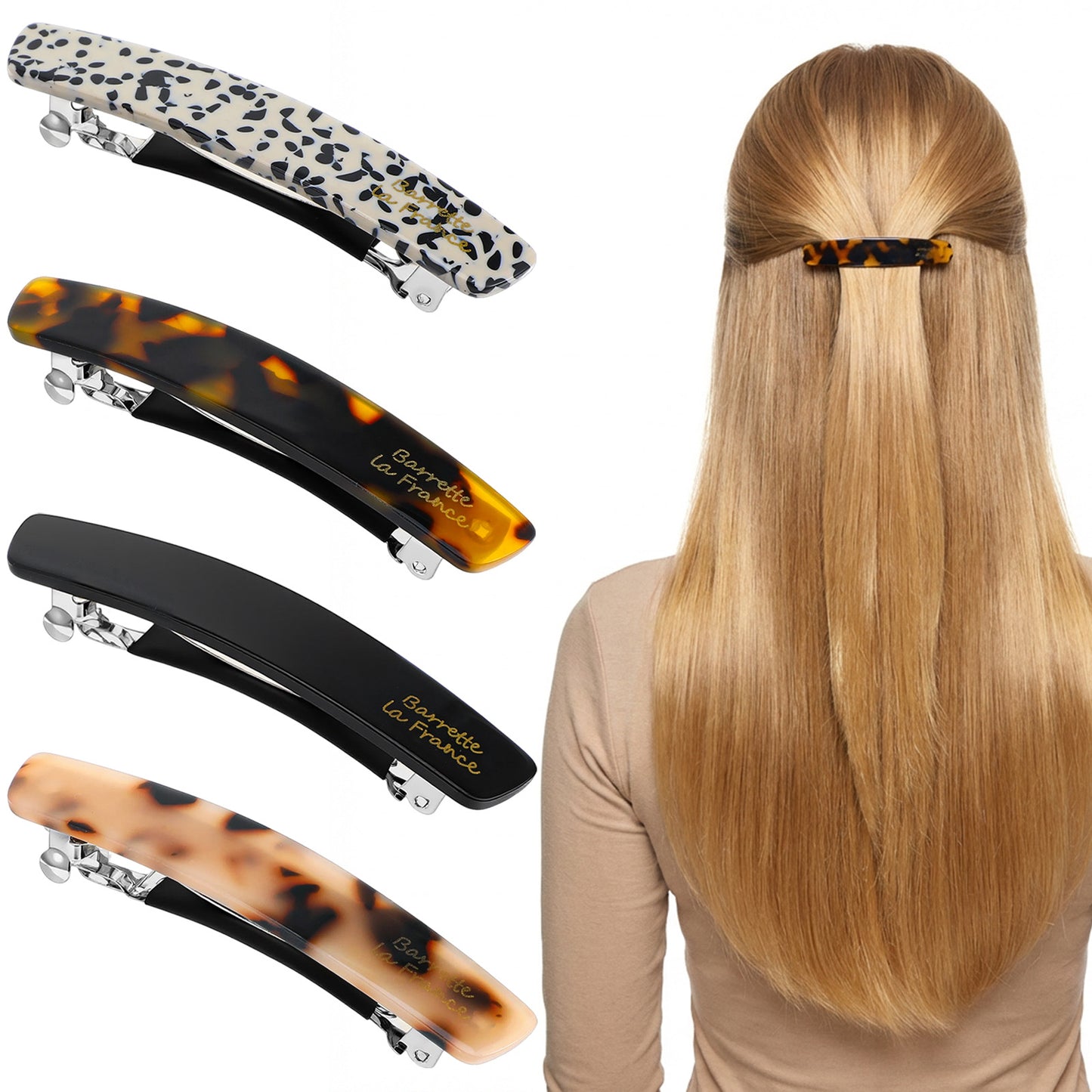 Mabor 4Pcs Small Hair Barrettes for Women Thin Fine Hair, Metal Alloy Spring Clips 3 Inch, French Style Non Slip Barrettes for Short Hairs, Half Up Accessories