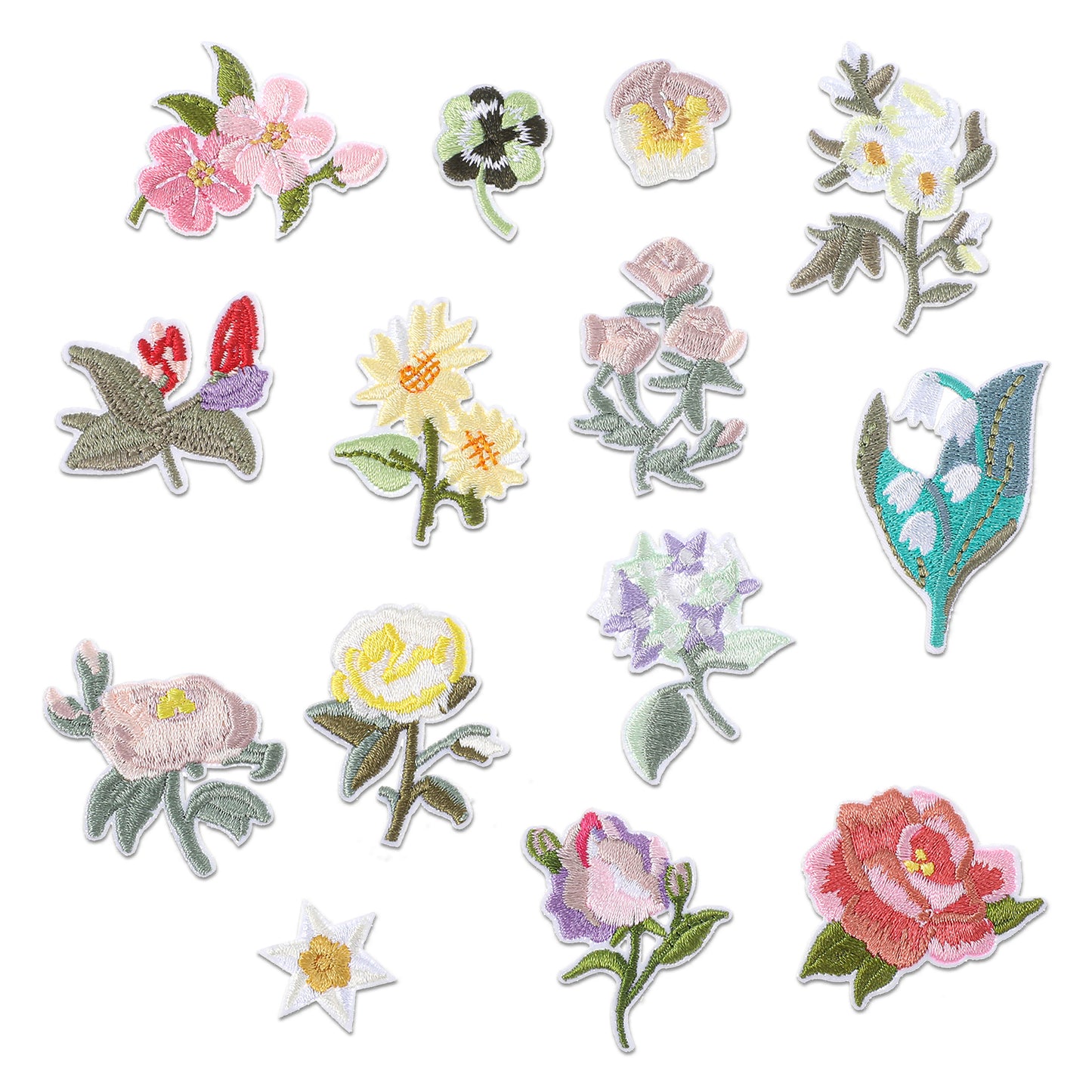 Nogeqi 14PCS Flower Iron on Patches for Clothes, Embroidered Appliques for Clothes, Decorative Floral Embroidered Patches Iron on Sew on for Jeans, Clothing, Jacket, Bag, Hat
