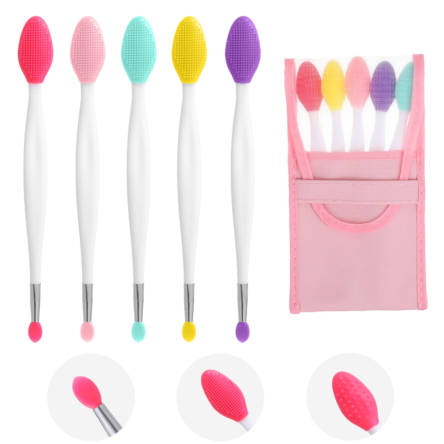 5 PCS Lip Scrub Brush, Dual-Ended Silicone Lip Scrubber, LipMask Applicator, Lips Exfoliator Brush, Lips Balm Applicator, Silicone LipApplicator