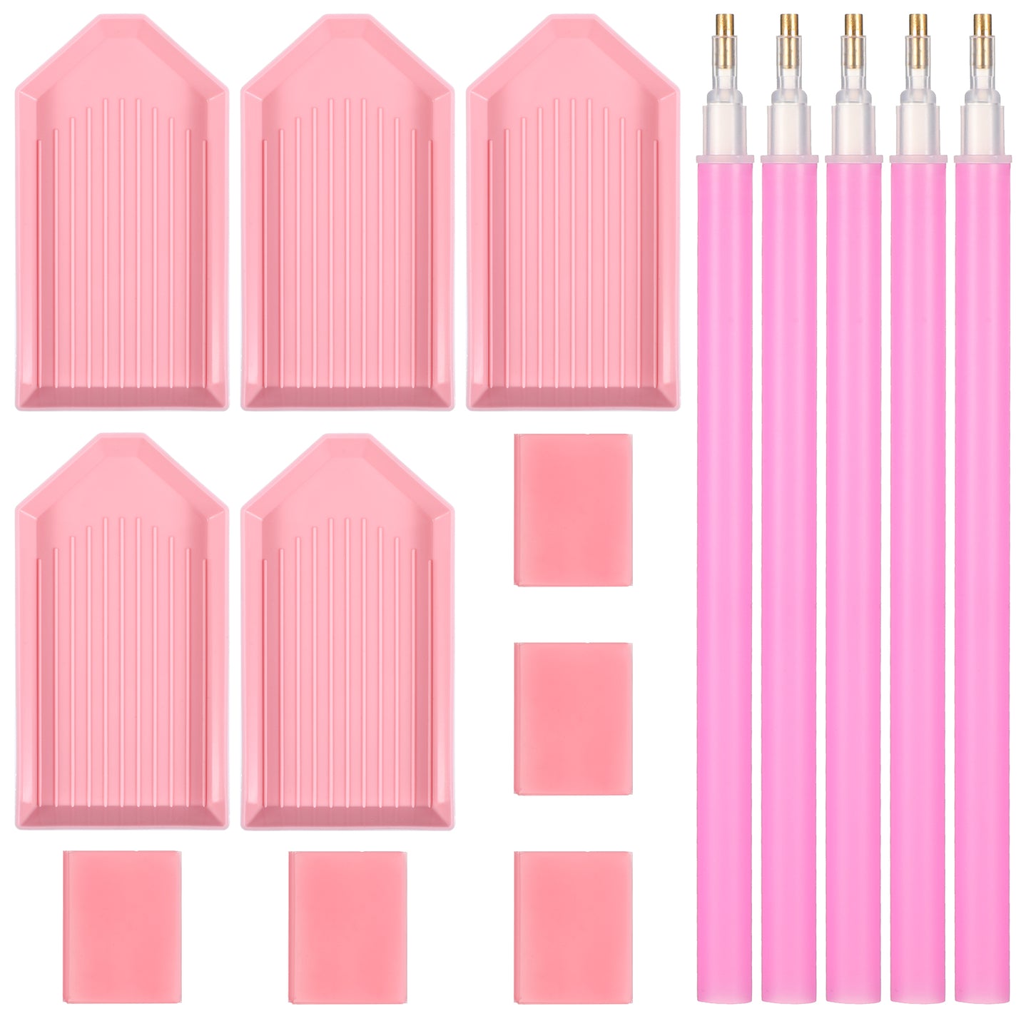 Ymapinc 15Pcs Diamond Art Pens Tools with 5 Drill Pen, 5 Tray, Glue Clay, Diamond Dot Pen, Rhinestone Picker Painting Tool Kit Accessories for Kids Adults DIY Crafts, Pink