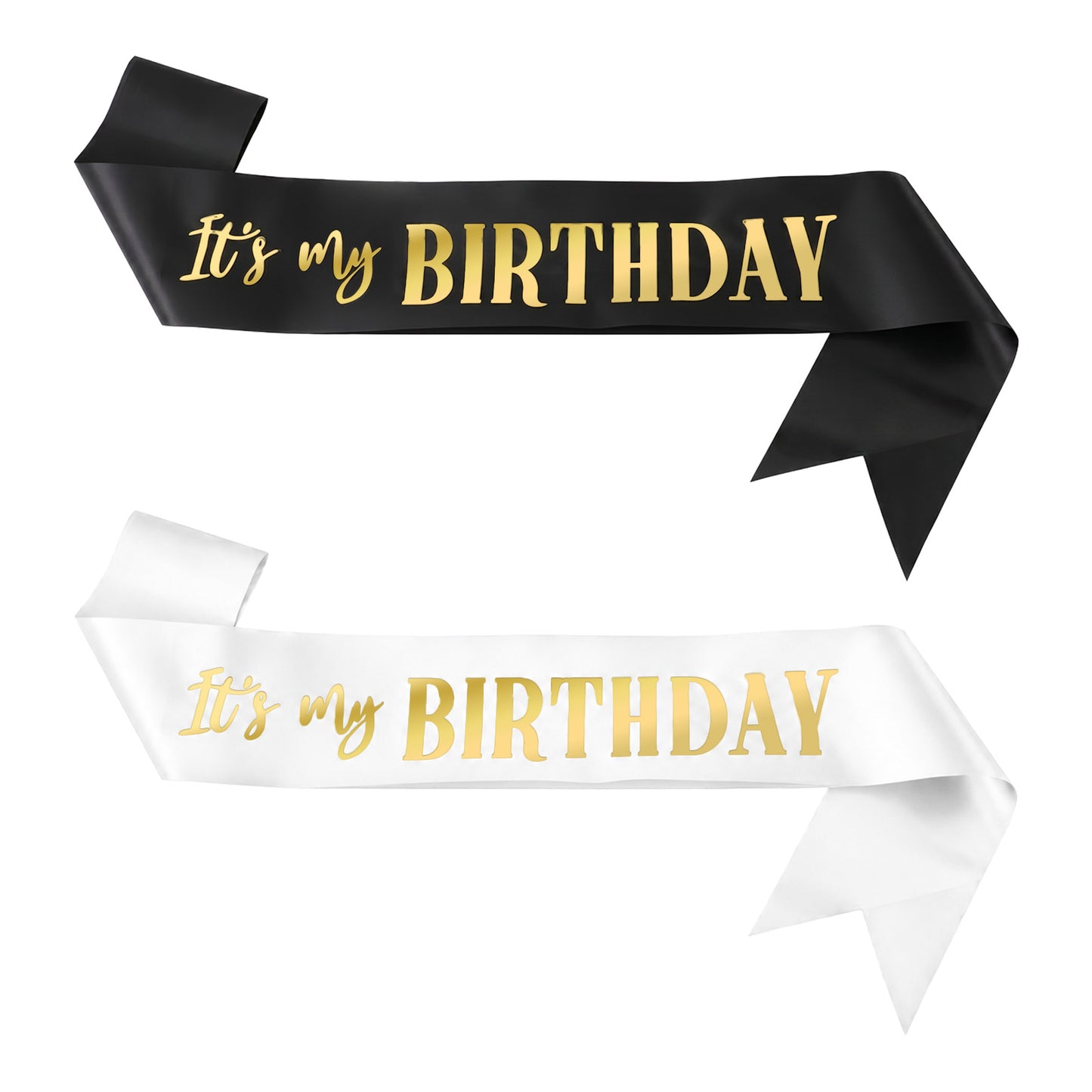 Matwsec 2 Pcs Its My Birthday Sash for Women Men, Happy Birthday Sash, Black and White Sashes with Gold Foil Letter, Birthday Accessories for Sweet 16th 18th 21st 30th 40th Party Decorations & Favors