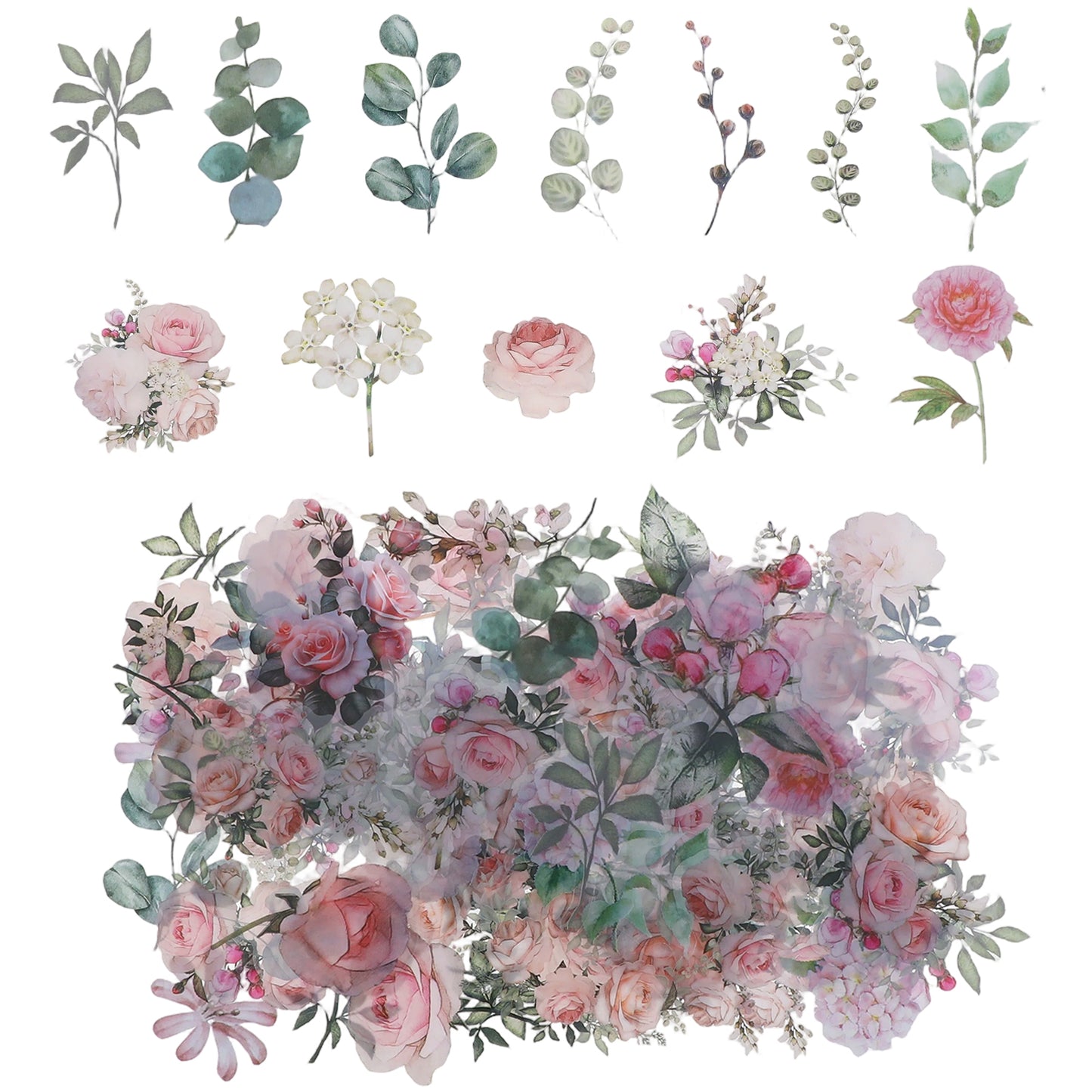 Shimmeroo 100Pcs Flower Stickers for Scrapbooking,Pretty Floral Stickers,Holographic Transparent Aesthetic Sticker for Journaling,Scrapbook,Card,Art Crafts