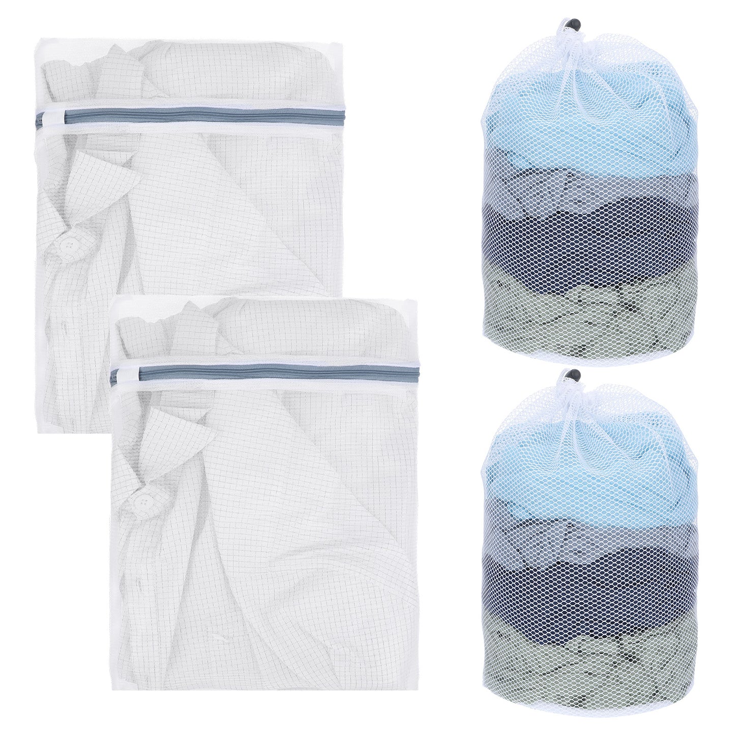 Nogeqi 2 Pcs Mesh Bags for Laundry, 2 Styles 15" X 12" Laundry Mesh Bag with Zipper for Washing Machine College, Dorm, Camp, Travel Family Use