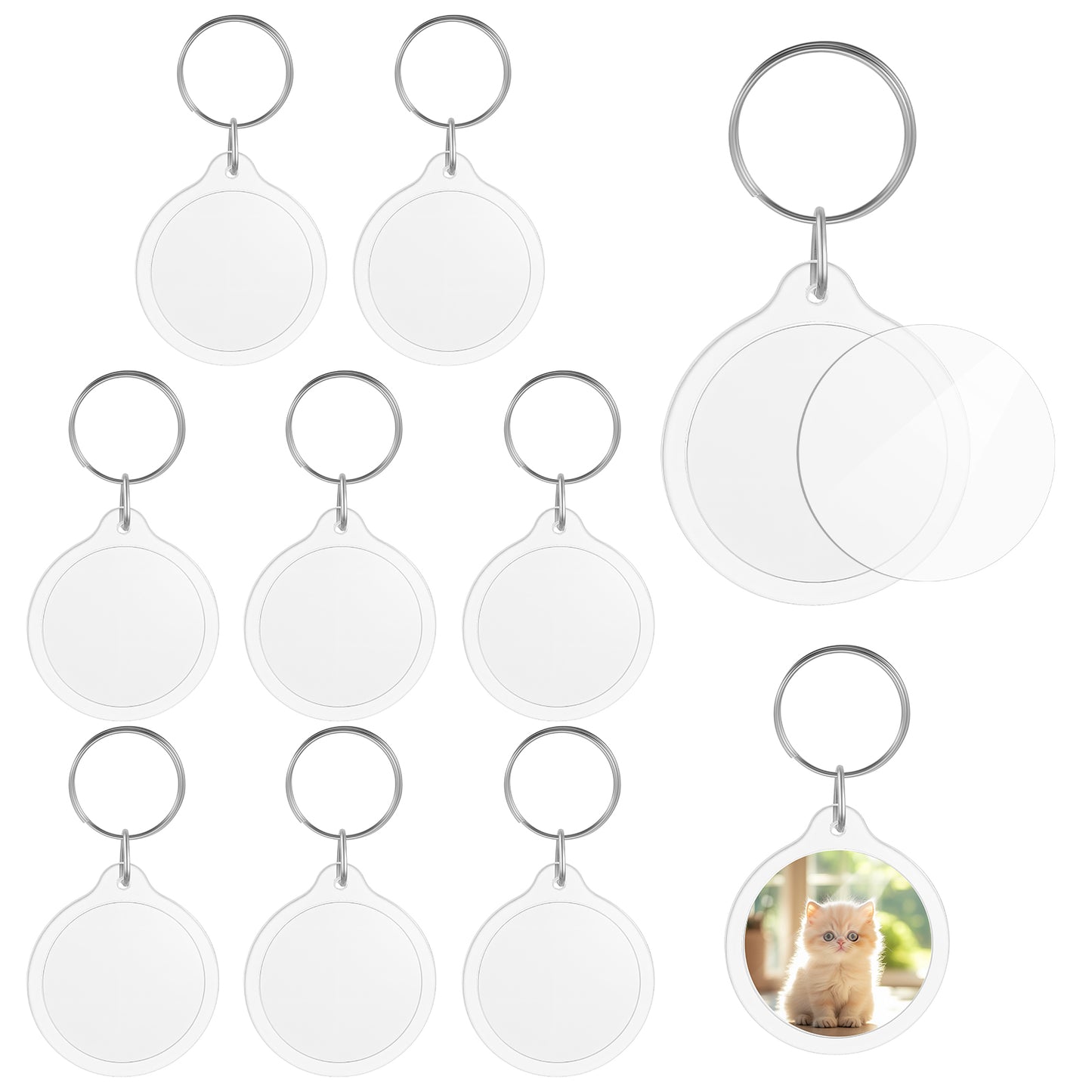 Teaaha 10PCS Photo Keychain 1.57 Inch Round Acrylic Blank Clear Picture Frame Key Chain Holder Bulk, Photo Insert Keyring Keychains for DIY Craft Graduation Gift