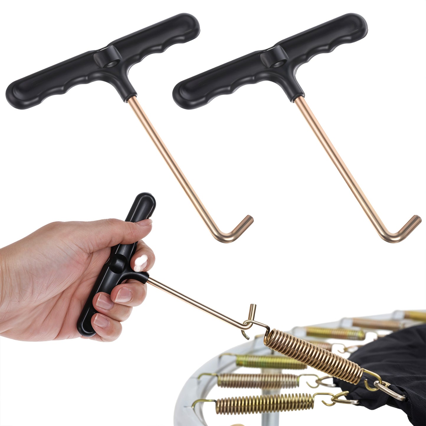 2 Pcs Trampoline Tool Shoe Lace Tightner Trampoline Spring Pull Tool Spring Pull T-Hook with Plastic Handle for Jumping Trampolines Springs Installation 4.72 × 4.92 × 0.51 Inch Black Skate Key