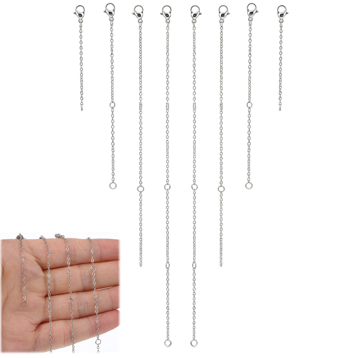 MEUYSIAC Necklace Extender, 8 Pack Stainless Steel Chains 2/4/6/8 Inch