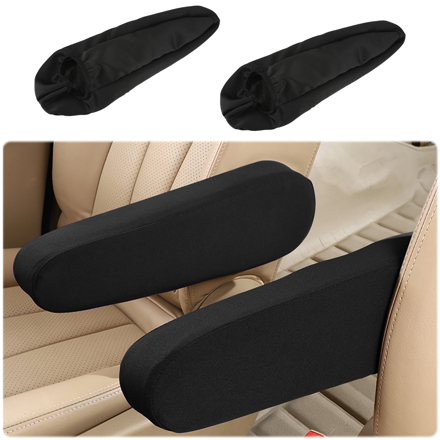 2 PCS Car Armrest Cover Elastic Fabric Car Front Seat Arm Rest Cover, Universal Replacement Center Console Lid Armrest Cover Skin Protectors Car Interior Accessories for Car Suv Truck and Van(Black)