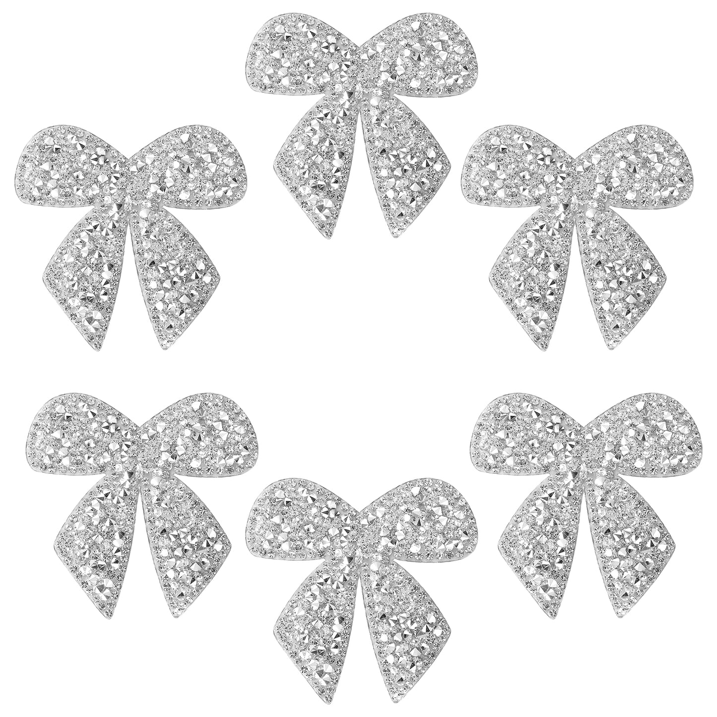 Xinjoduz 6 PCS Bowknot Patches, 2.24 in Silver Rhinestone Applique Embroidered Patches Shiny Bowknot Sew on Patches Sparkling Crystal Iron Patches for Clothing Bags Jeans Hats Backpacks DIY Craft