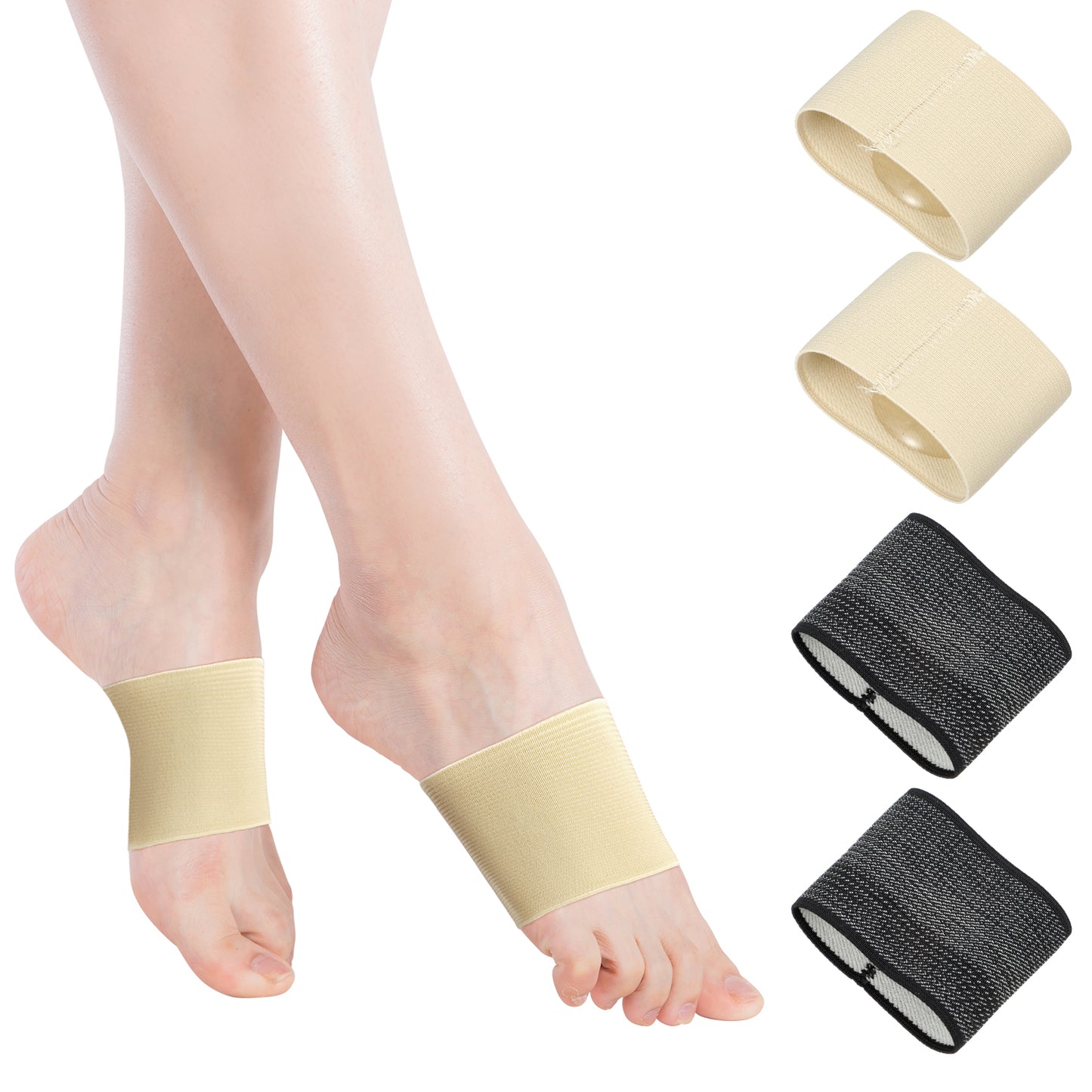 Nogeqi 2 Pairs Foot Arch Support Sleeves, Arch Support Brace Foot Compression Sleeve for Flat Feet, Heel Spurs Feet Care Pain Relief (S)