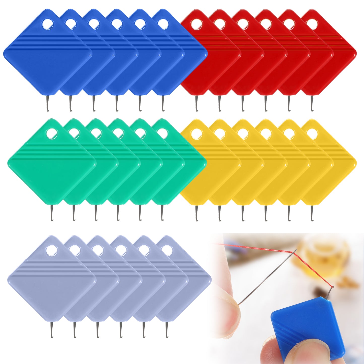 Shimmeroo 30Pcs Self Needle Threaders for Hand Sewing,Square Needle Threading Tool Easy Sewing Threaders for Embroidery Floss Crafting
