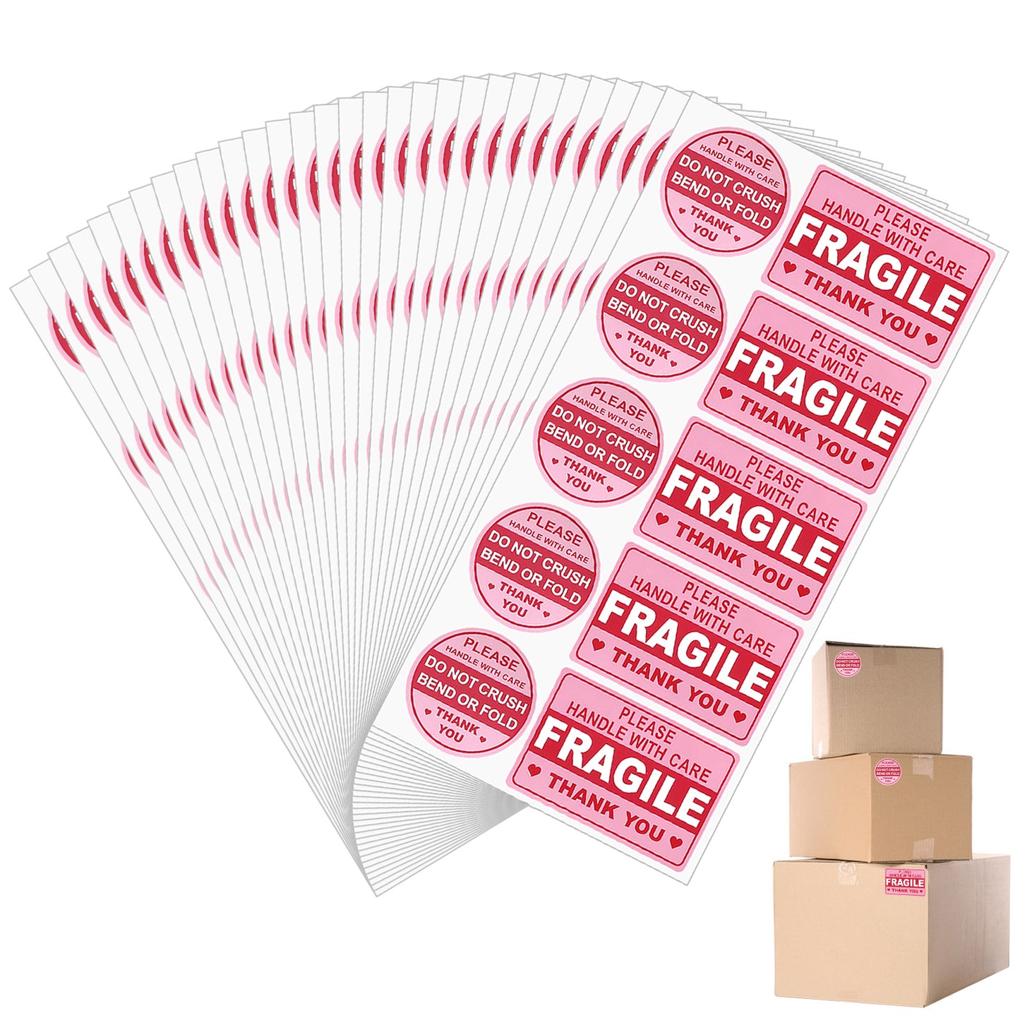 RAHHLIZS 300PCS Fragile Shipping Sticker, 3x2 Inch Rectangle & 2 Inch Circle Fragile Tape & Labels, Handle with Care Stickers, Do Not Crush Bend for Shipping Boxes, Parcels and Freight Pallets