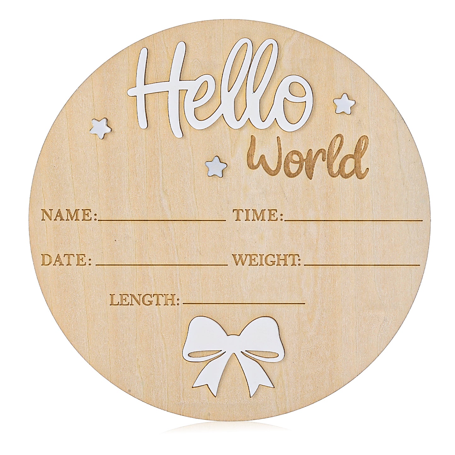 Nogeqi Hello World Baby Sign, 15cm Bow Baby Announcement Sign, Wooden Hello World Signs, Wood Birth Announcement Signs for Newborns Show Photo Prop Newborns Hospital Nursery