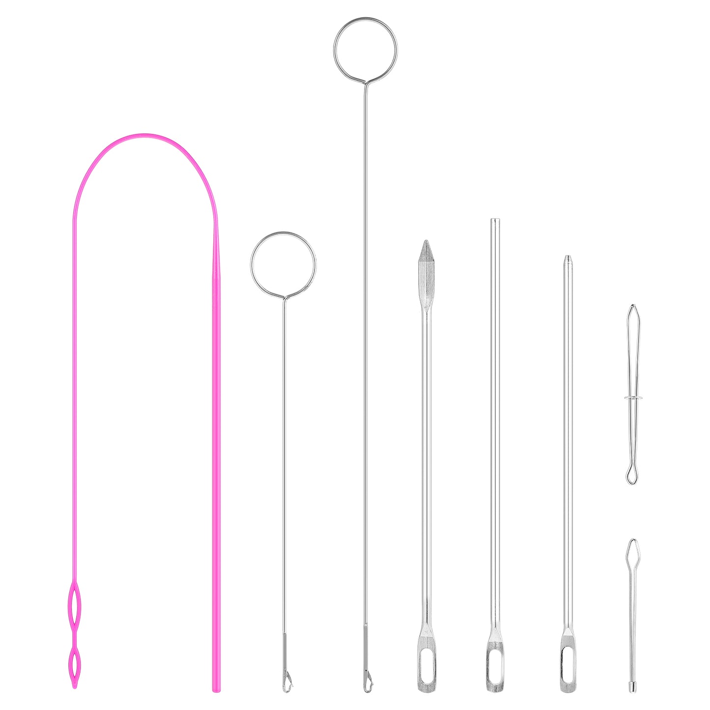 Ouligay 8 Pcs Drawstring Threader Tool, Loop Turner Sewing Tool, Draw String Clip, Self Threading Needles for Drawstring Threading Needs Clothes Pants Bags DIY Knitting Accessories