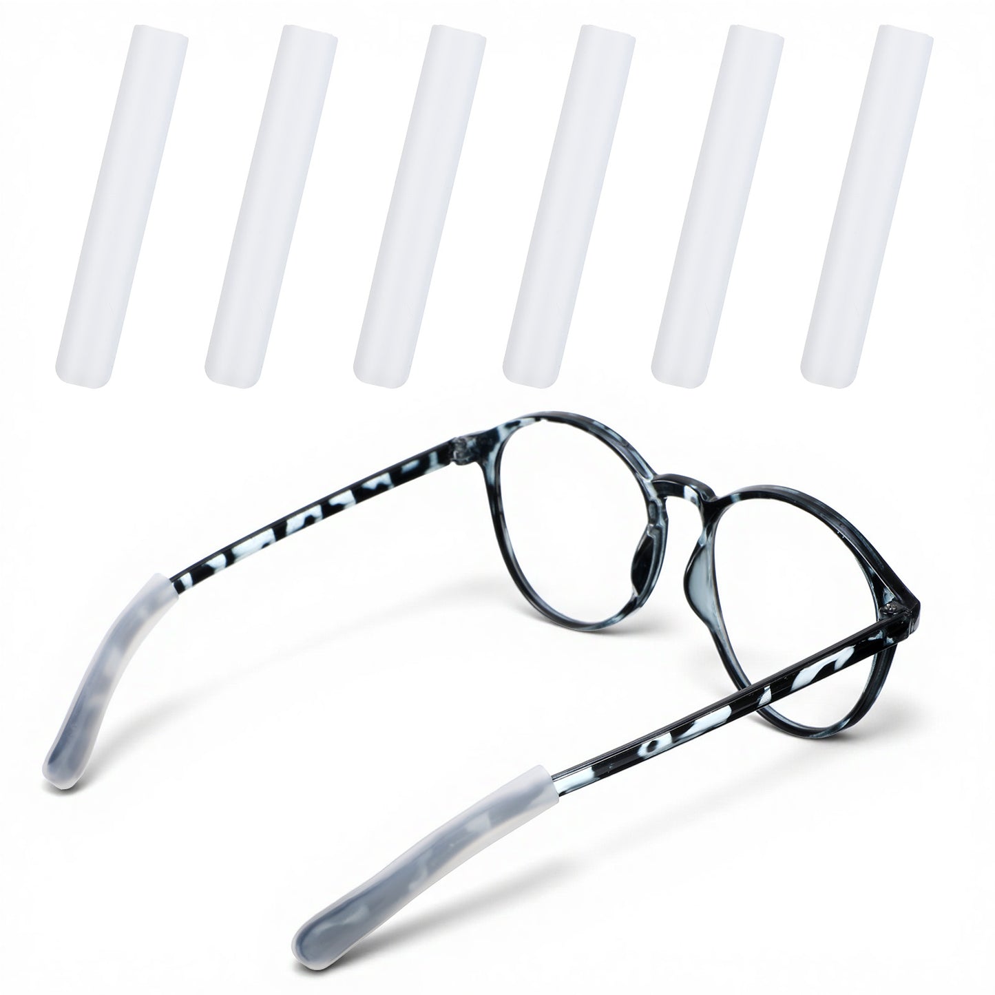 6 PCS Anti-Slip Eyeglass Ear Cushions, Silicone Eyeglasses Temple Tips Sleece Retainer, Soft Earglasses Grips, Comfort Eyeglass Arm Cushion, Non Slip Ear Pads for Men, Women, Glass Accessories (White)