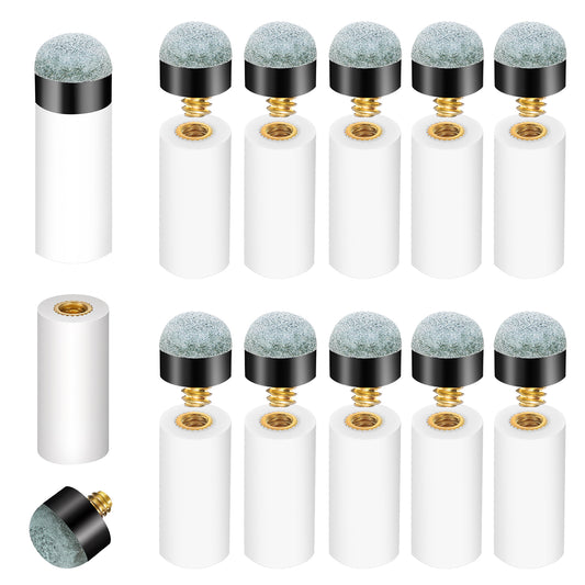 Ymapinc 10 Set Pool Stick Tips Replacement Kit with White Pool Cue Stick Ferrules, Screw-On Billiard Cue Tips, Durable Pool Tips for Pool Sticks, 12mm Pool Cue Tips Replacement Kit